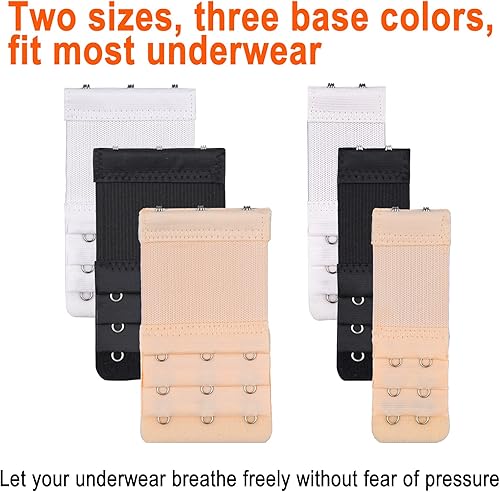 Vista 7 de 6 extensiones de brasier para mujer, 2 ganchos3 ganchos, cómoda correa de extensión de brasier elástica (negro, blanco, nude), Desnudo, Negro, Blanco