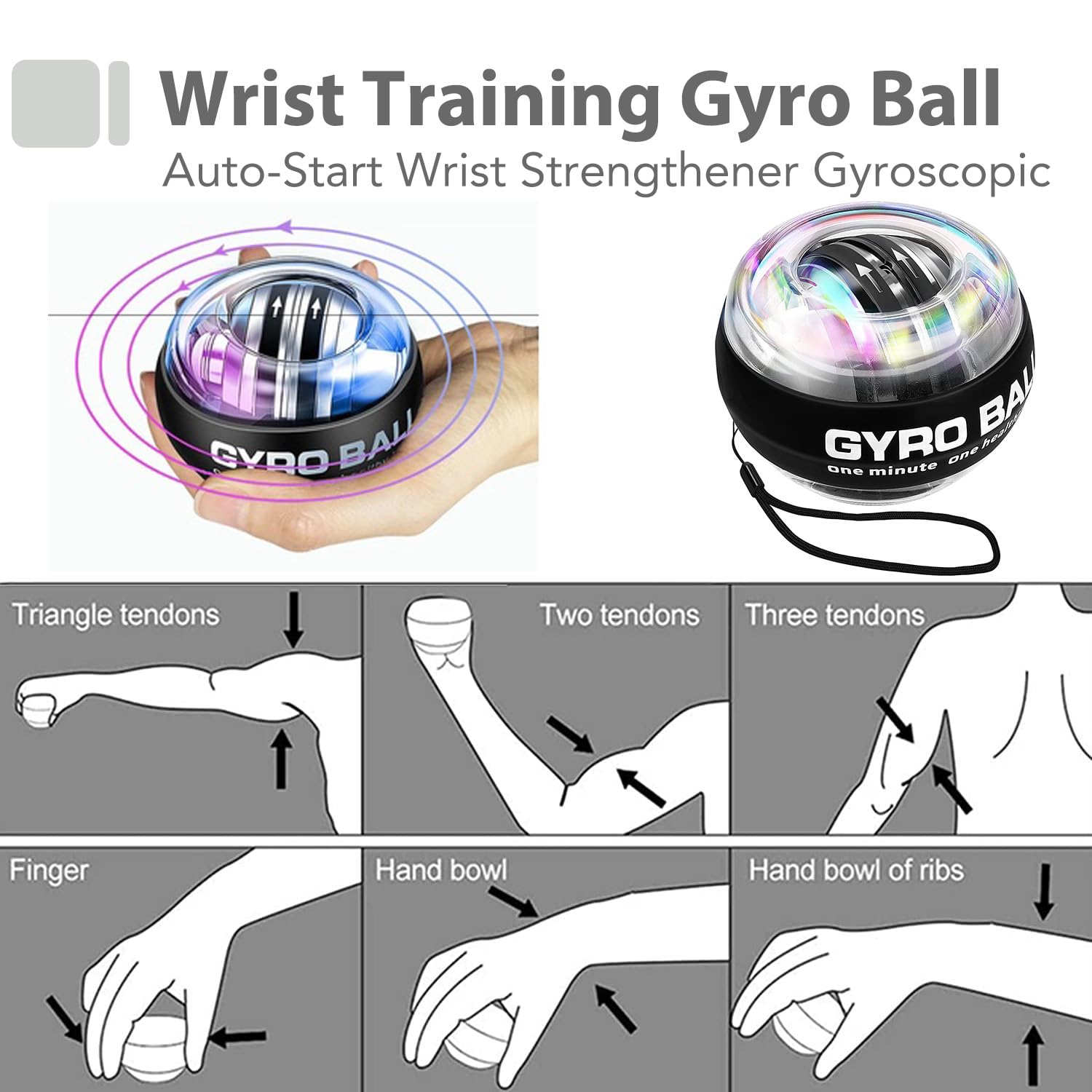 Hand Grip Allenamento Avambraccio Gripper - Pacco da 6, Pinza per Avambracci Attrezzi, Attrezzo per Esercitare Le Dita, Finger Stretcher, Gyroball & Palla Antistress per Atleti