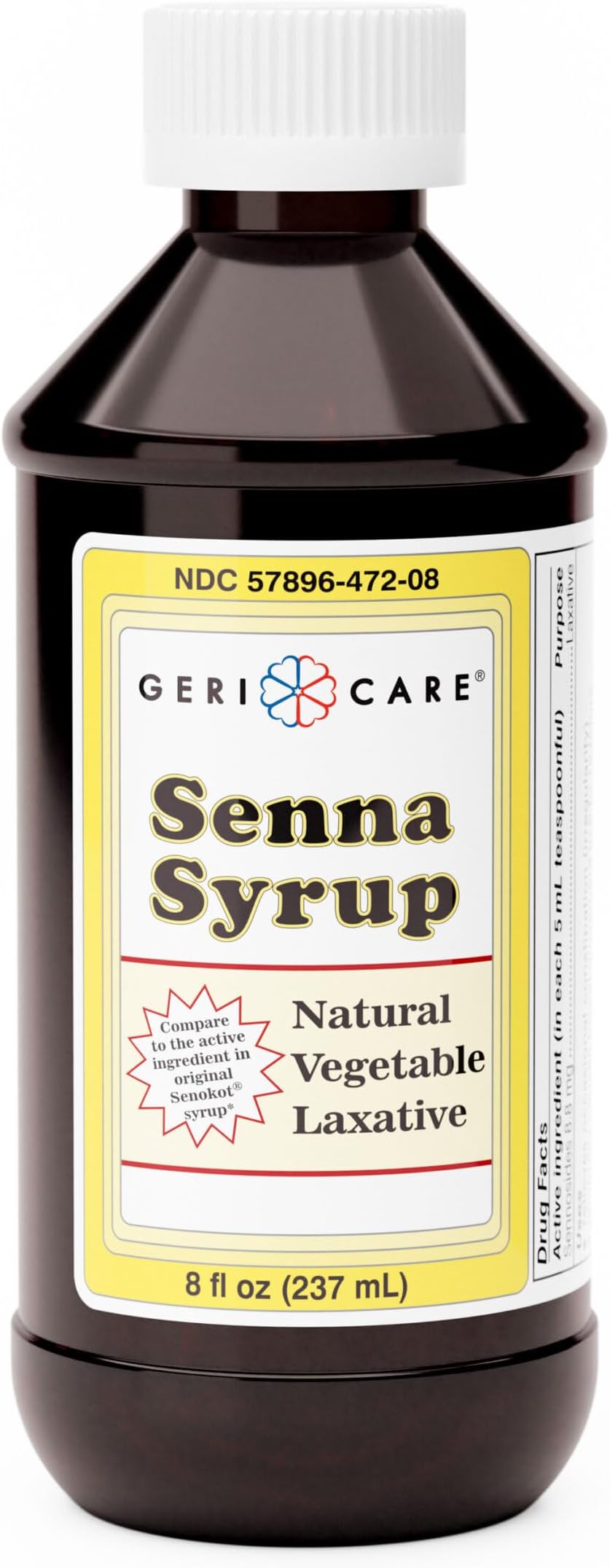 Senna Laxative Syrup & Stool Softener By GeriCare| Natural Vegetable Stimulant Laxative Drink| Liquid Senna For Smooth Bowel Movement| Fast-Acting, Gentle Constipation Relief| Chocolate Flavor|8 fl oz