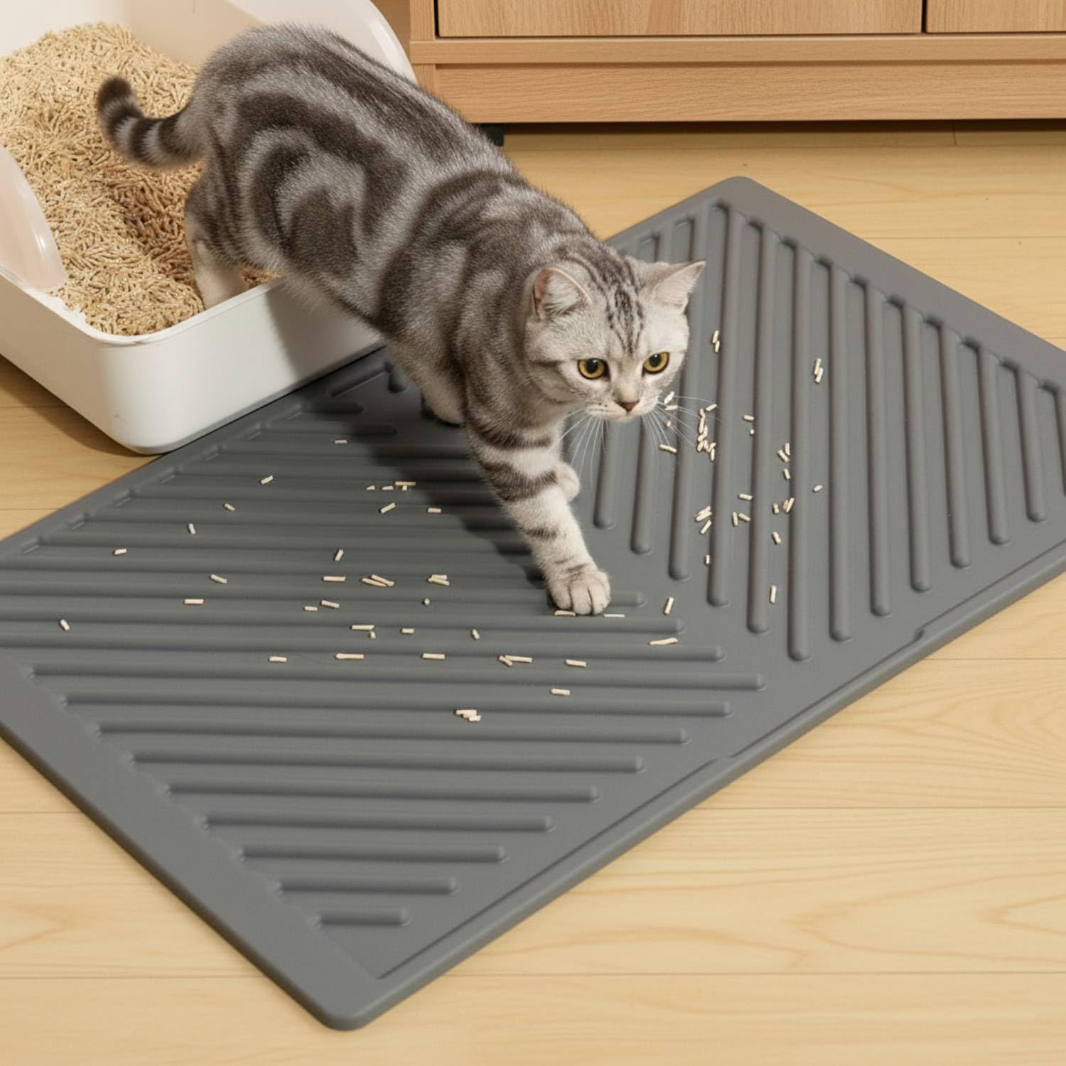 thin silicone cat litter mat low profile groove design waterproof non slip