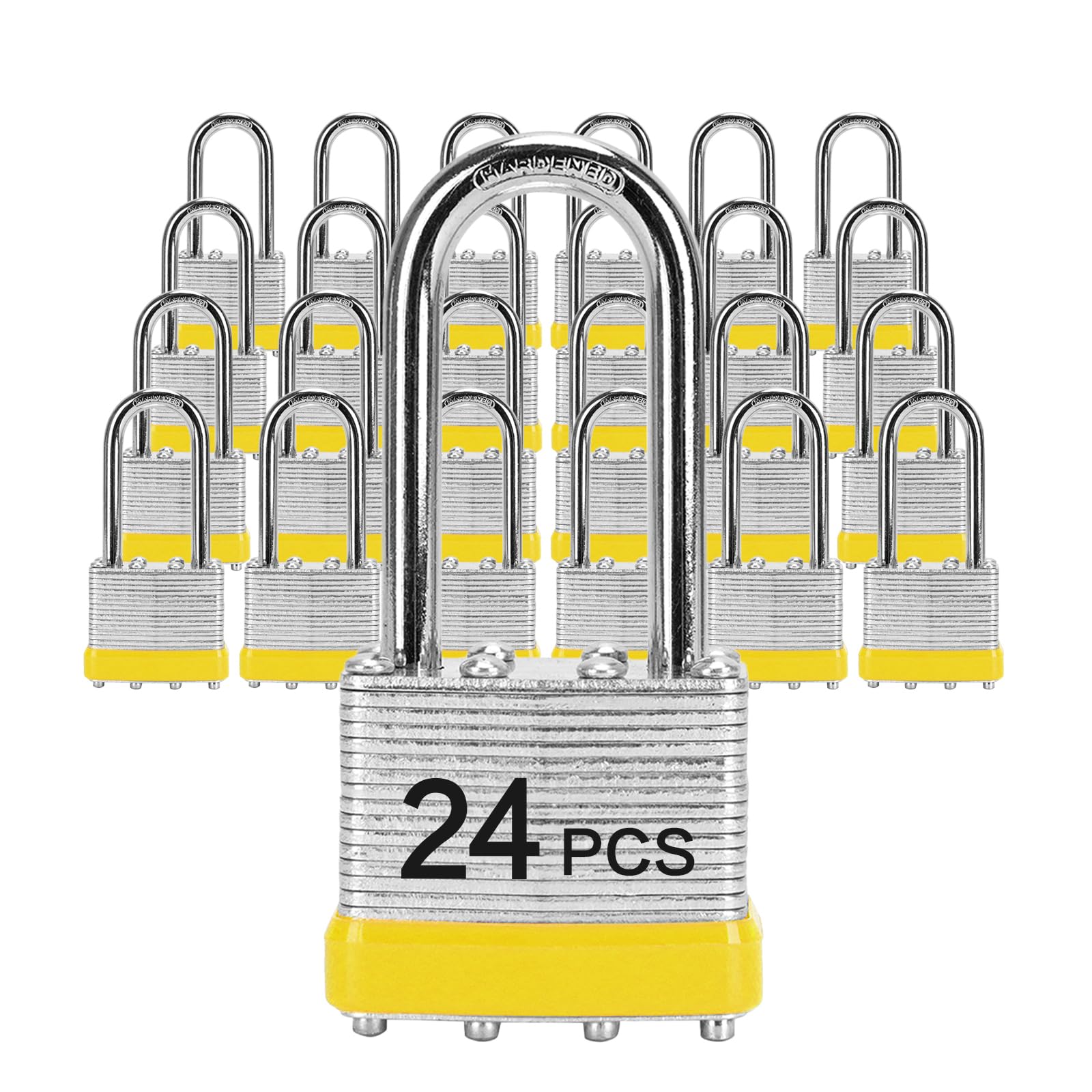 Padlocks with Same Key, LQYN 24 Pcs Laminated Keyed Padlock (1-9/16", 40mm), Keyed Alike Locks, Long Shackle, for Storage Locker, Hasp Latch, Toolbox,