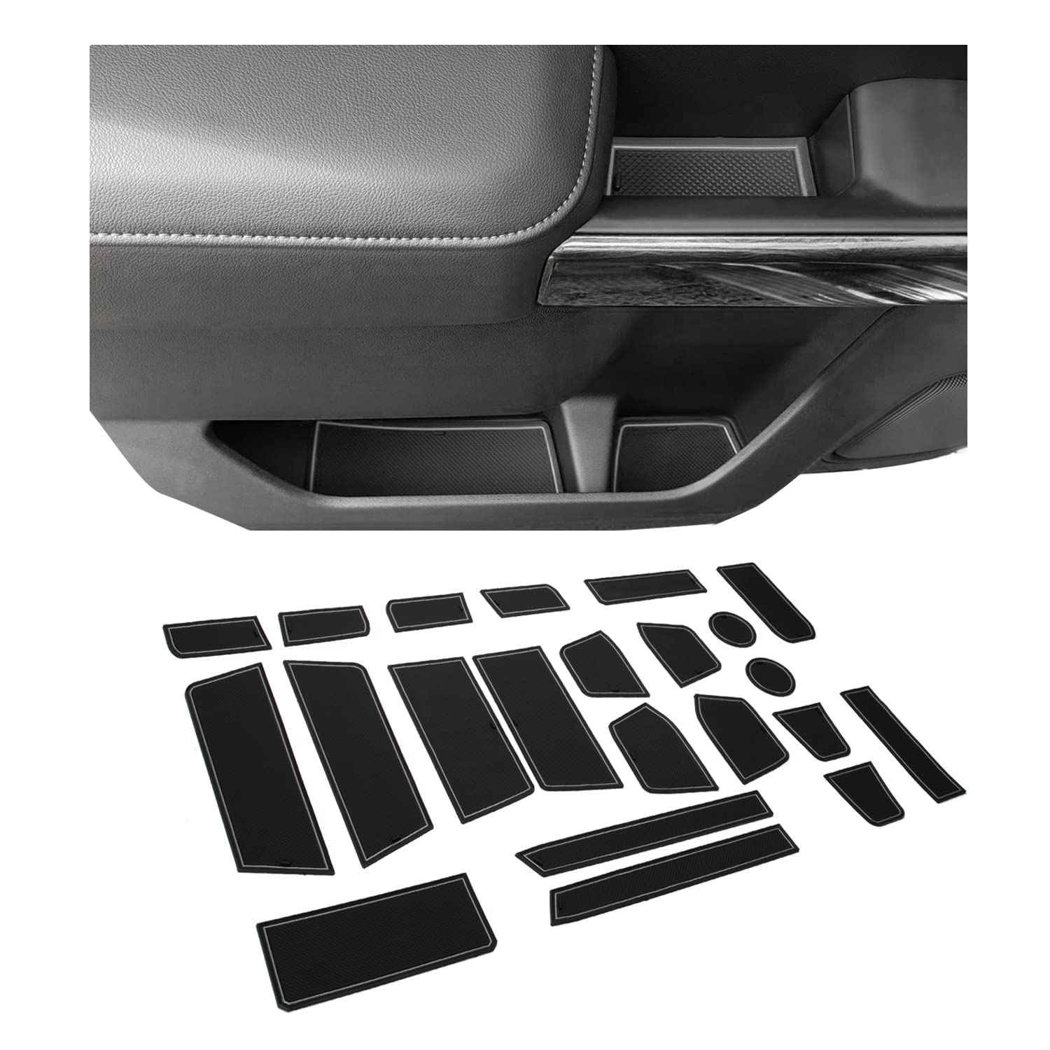 JKCOVER Center Console Liner Compatible with (2019-2022) Chevy Silverado/GMC Sierra 1500 and 2020-2022 Silverado/Sierra 2500/3500 HD Door Cup Holder Accessories (Crew Cab with Bucket Seat) Gray Trim Gray Trim Bucket Seats (SEATING FOR 5) and CREW CAB