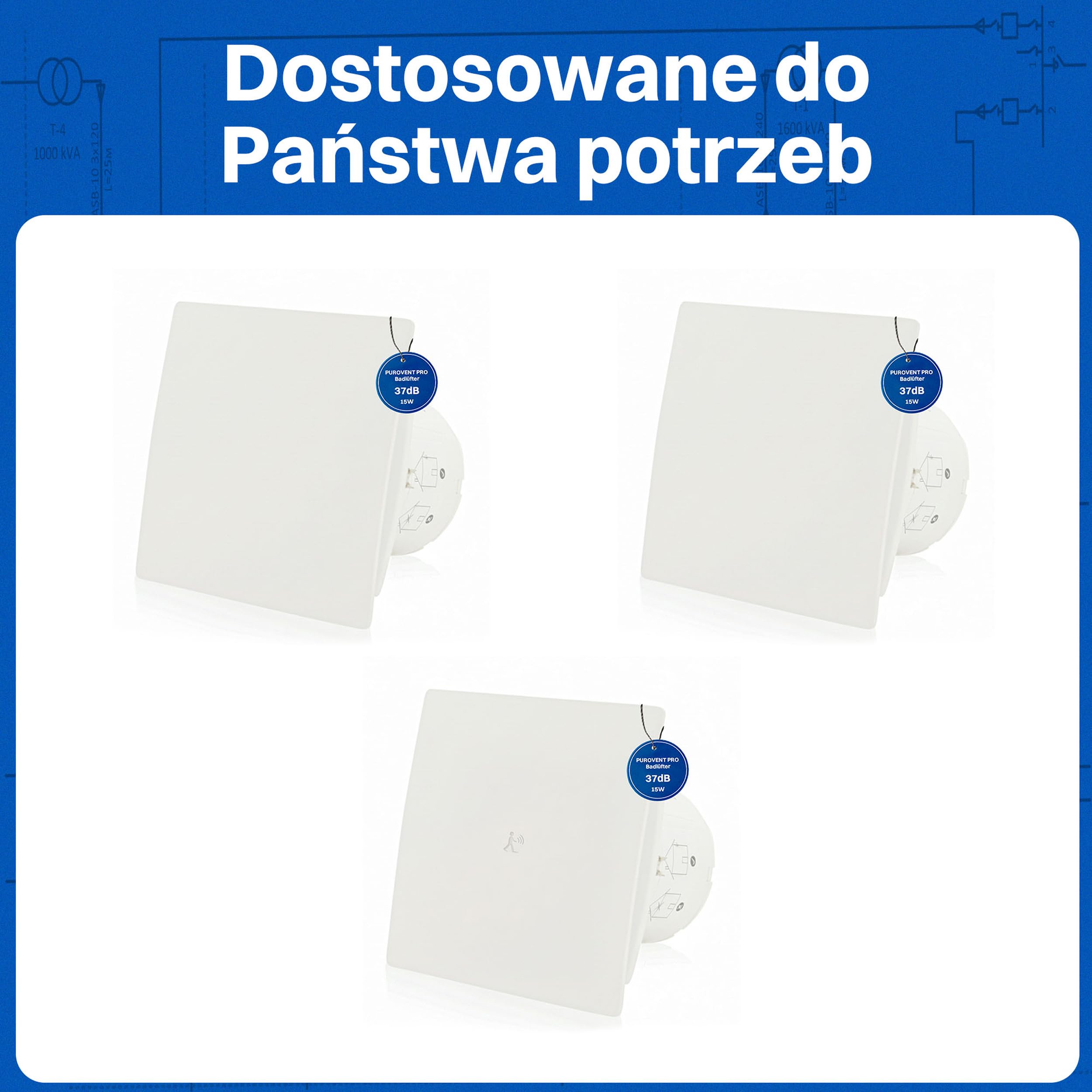 Intratec PUROVENT PRO Wentylator łazienkowy z czujnikiem wilgoci – Wentylator IPX4 100mm 98m³/h 37dB 230V do łazienki, do łatwego montażu na ścianie i suficie – 160 x 98 x 98mm