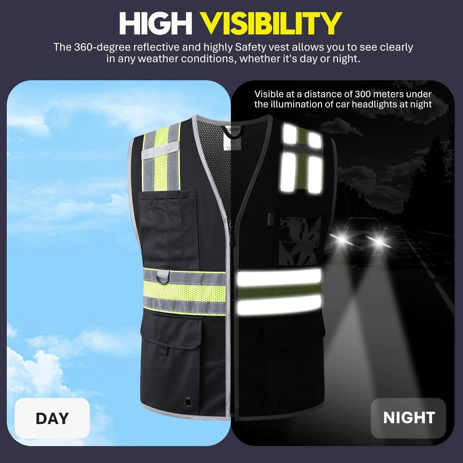 JKSafety Safety Vest for Men Women Hi Vis Relfective Vest with Pockets High Visibility Meet ANSI Standard - Image 4
