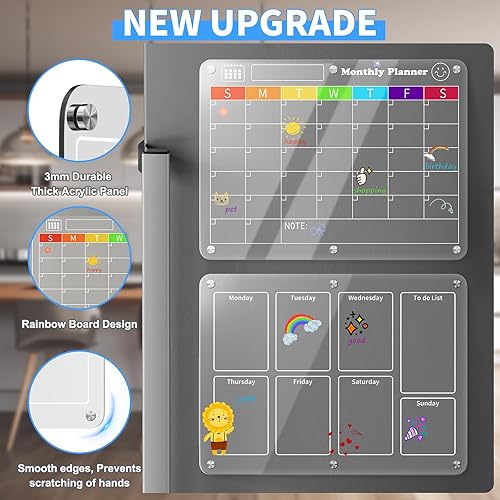 Miniatura 5 de CHILIGO Calendario magnético acrílico para refrigerador, paquete de 2 pizarras magnéticas transparentes de borrado en seco de 16 x 12 pulgadas para