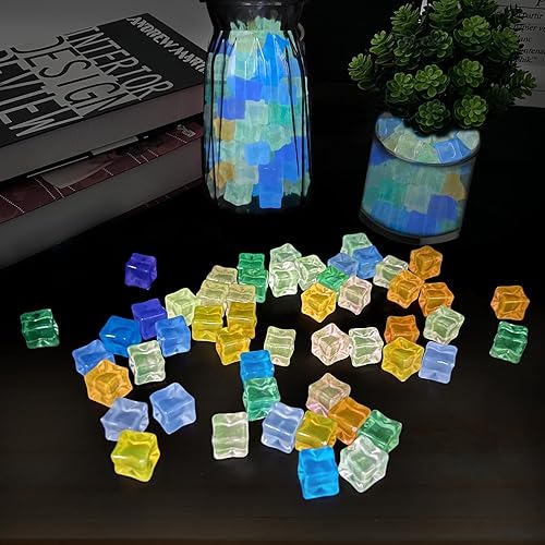 50 piedras luminosas de guijarros brillantes para decoración de interiores y exteriores, piedra luminosa para jardín, patio, acuario, pasarela,