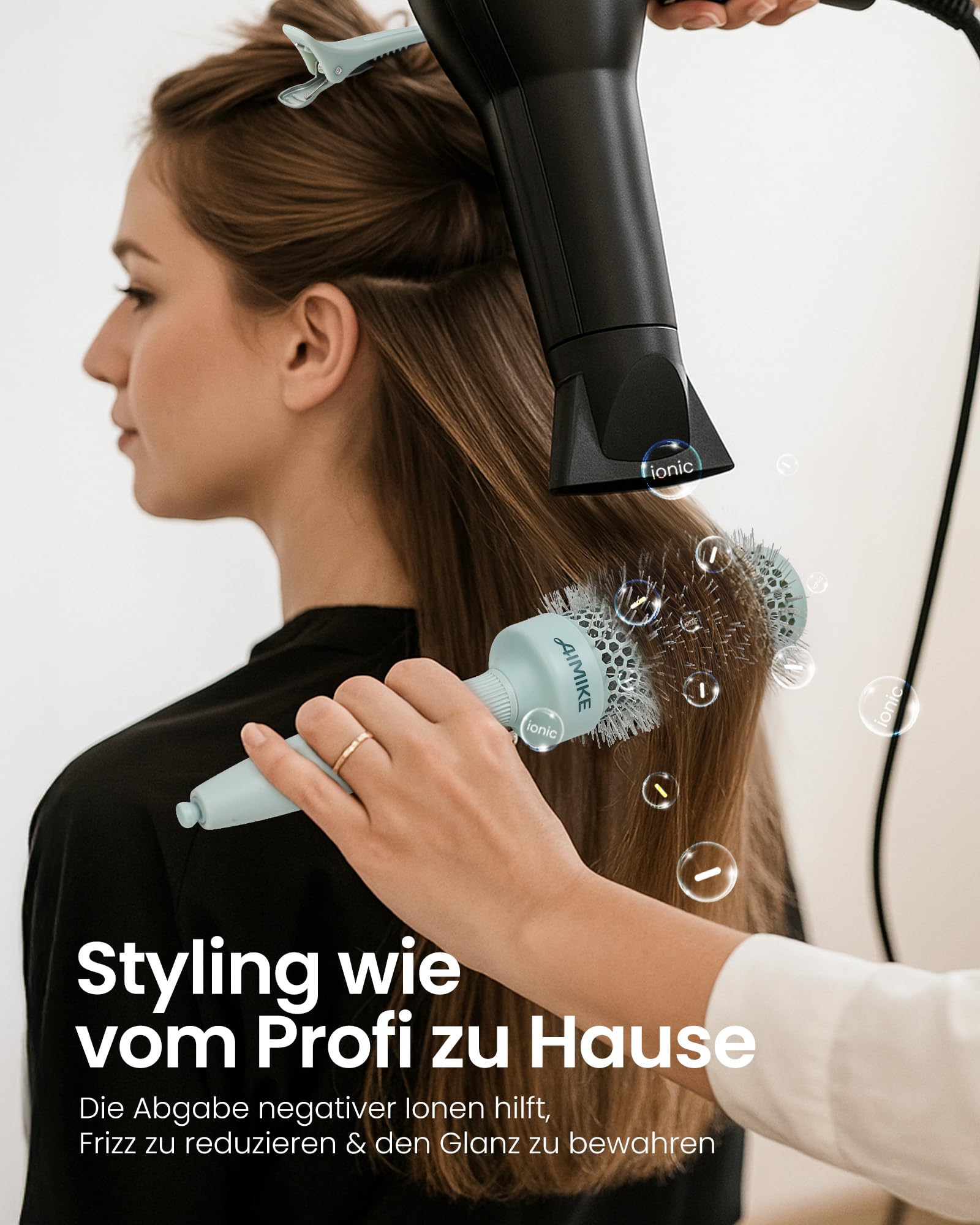 AIMIKE NaturaVol Rundbürste 43 mm, für Volumen & geschmeidiges Haar ohne Ziepen, Rundbürste zum Föhnen für mittellanges Haar & weiche Wellen (63 mm inkl. Borsten)