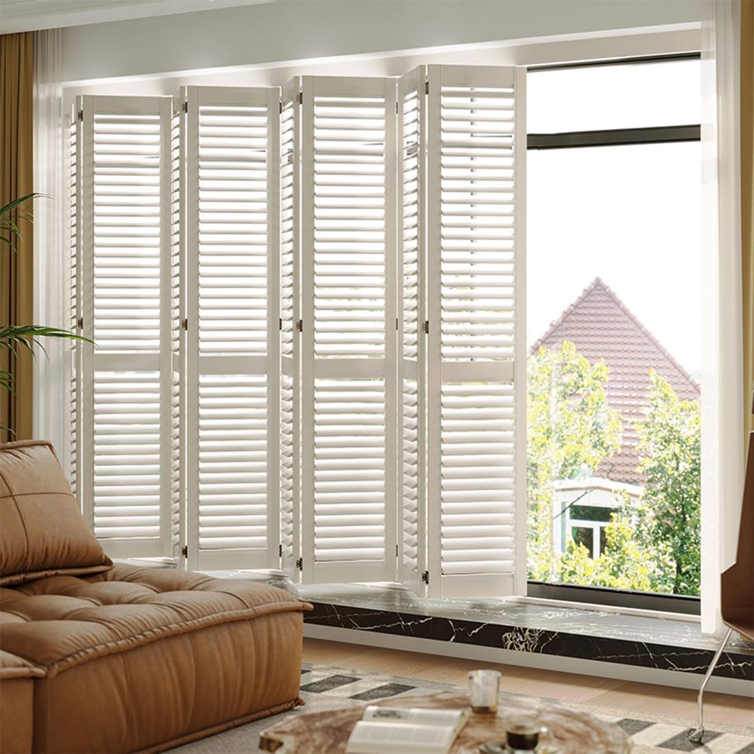 Plantation Shutters for Windows Inside, Window Shutters Interior, Indoor Window shutters for Bathroom, Kitchen, Livingroom, Bedroom, Faux Wood, Custom-Made