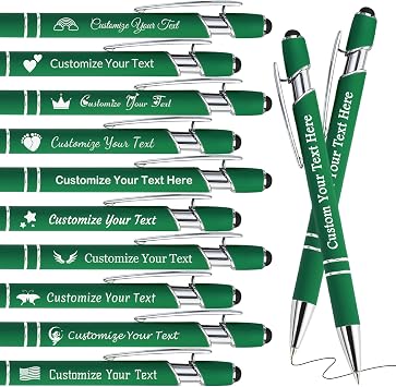 Personalized Pens Bulk Custom Pens with Logo Name 10 Pack Free Engraved Stylus Ballpoint Pens Customized Retractable Pen Message Text Gift for Men Women Black Ink Business Graduation Dark Green