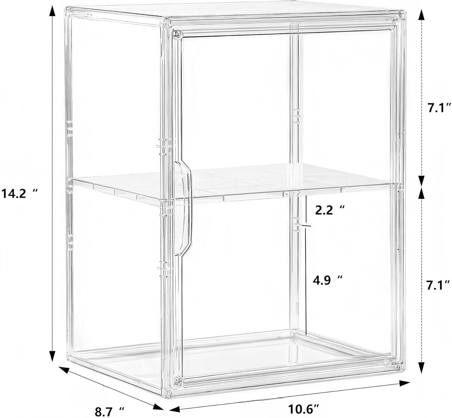 2 Pack Large Clear Acrylic Display Case for Collectibles Compatible with Labubu, Stackable Storage Box with Adjustable Layer and Magnetic Door, Dust-Proof Organizer for Figures, Home Office Supplies