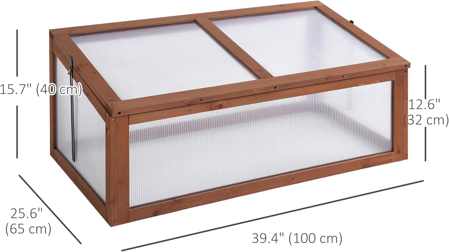 Outsunny 39" x 26" x 16" Wooden Cold Frame with Openable and Tilted Top Cover, Small Polycarbonate Planter Box for Flowers, Vegetables, Plants, Brown - Image 7