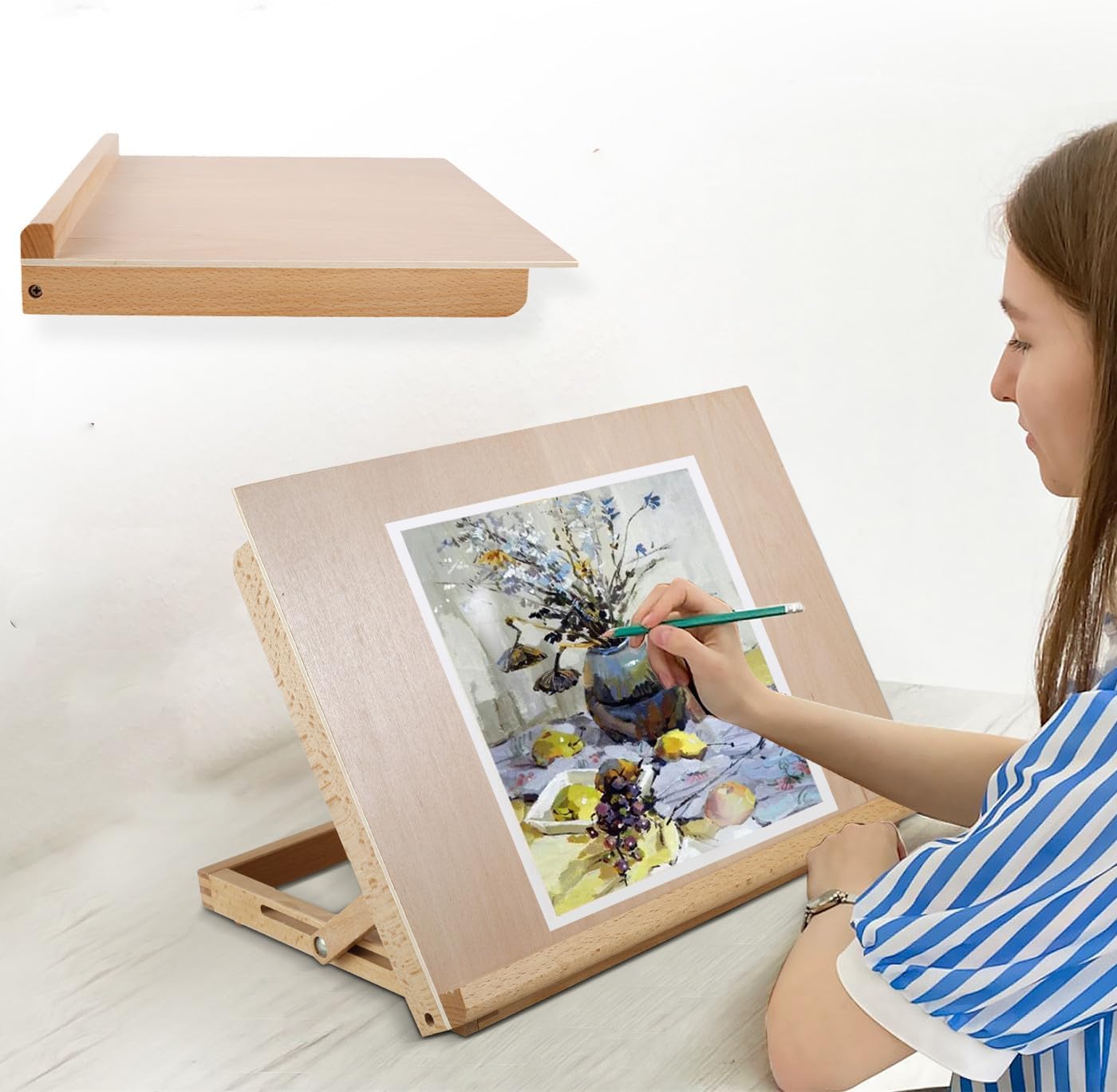 Chevalet de dessin pour artistes, format A3, en bois de hêtre massif, pour bureau, 42,9 x 32 x 6 cm, angle réglable, pliable, pour artistes, débutants, étudiants