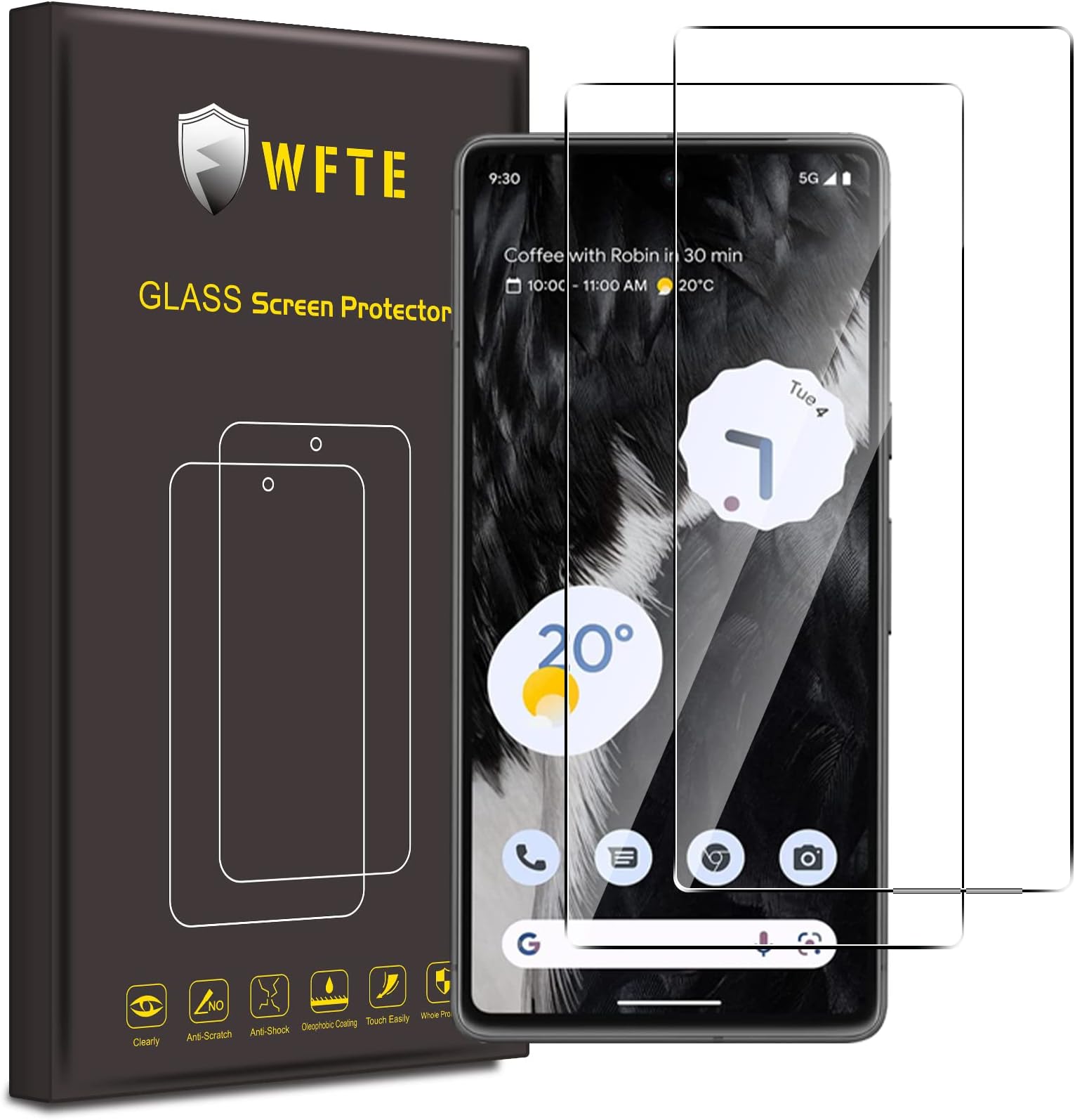WFTE [2-Pack Screen Protector for Google Pixel 7,Anti-Scratch,High Transparency,Anti-fingerprint,Bubble-Free,Dust-Free Premium Screen Protector Tempered Glass For Google Pixel 7