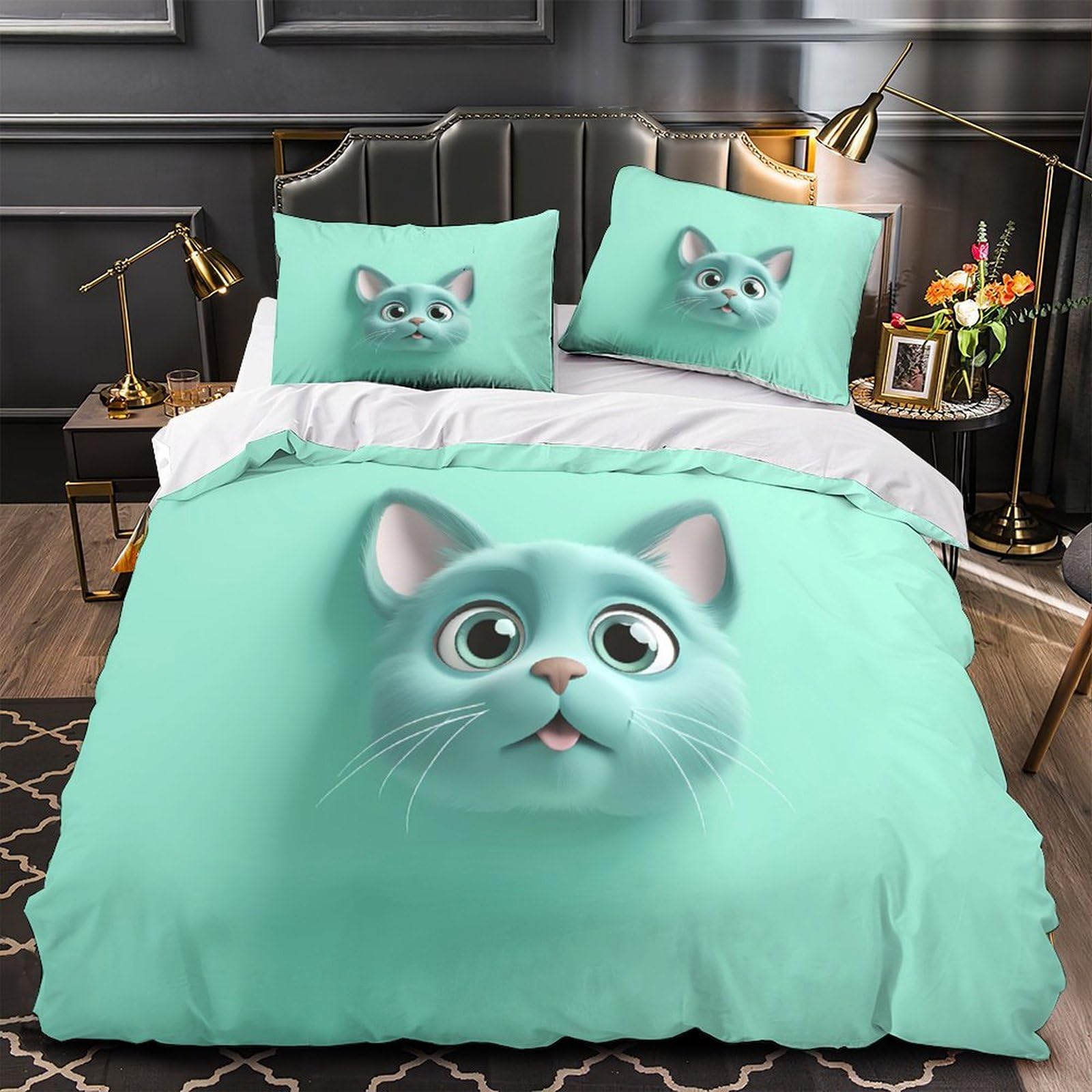 Parure de lit chat 3D double : housse de couette 200x200 microfibre douce pour ado