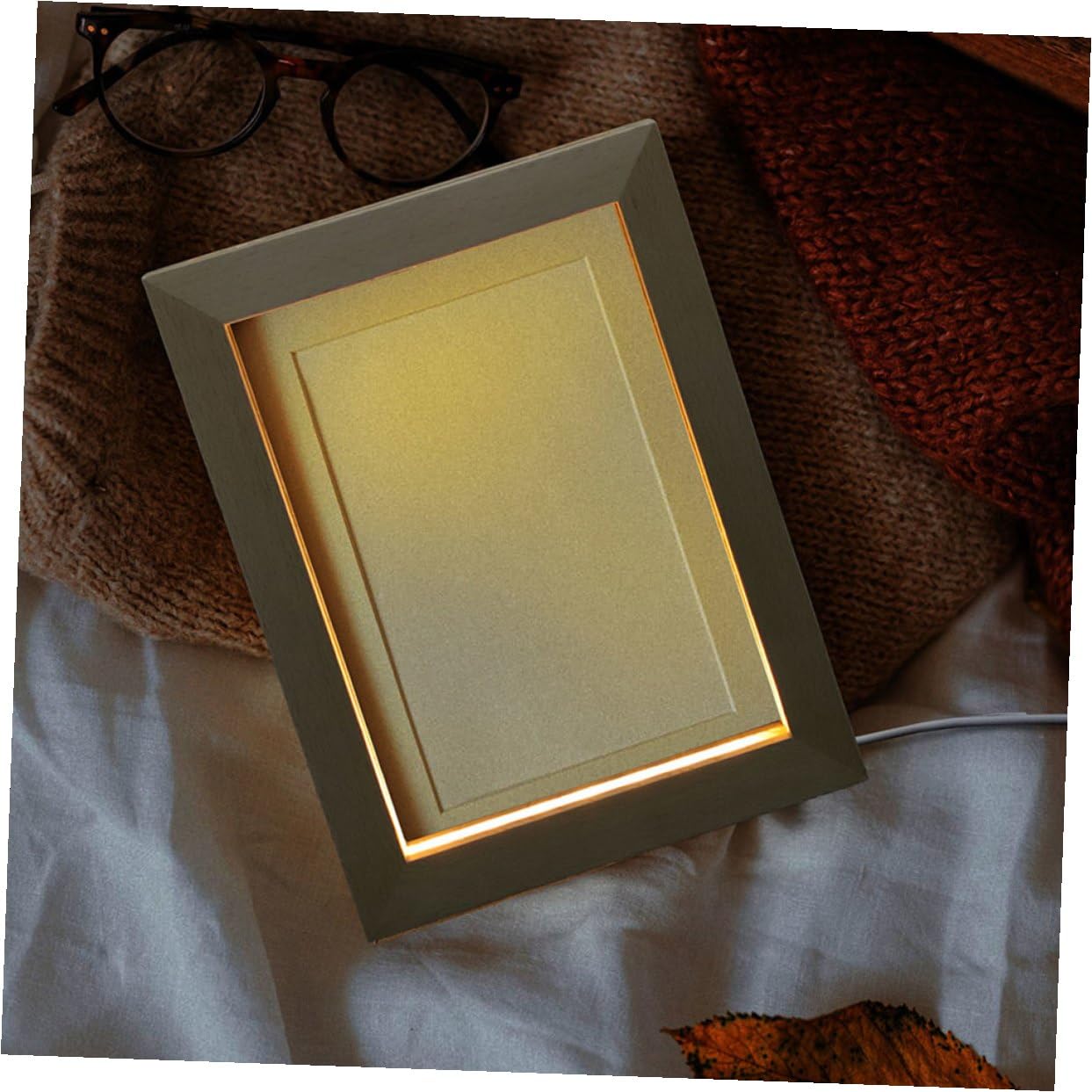 SHINEOFI Marco de Fotos LED de Madera Maciza 2 Unidades 170x130 Mm Luz Cálida USB Marco Iluminado para Decoración del Hogar y Luz Nocturna de Mesa