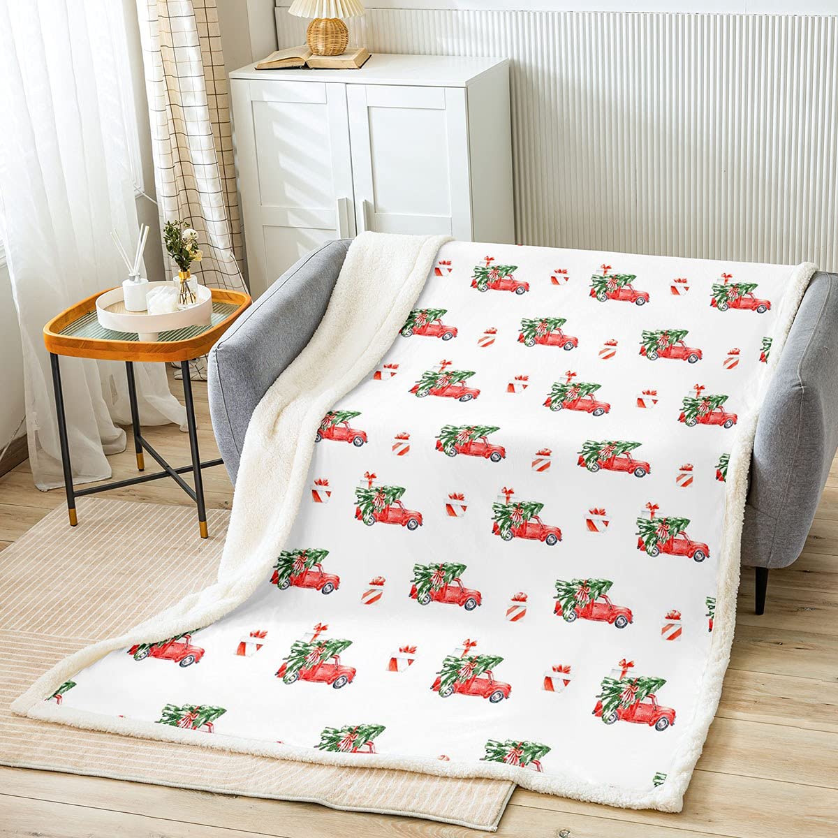 Loussiesd Kids Christmas Tree Car Throw Blanket Xmas Gift Fleece Blanket for Bed Sofa Toddler Kawaii Sherpa Blanket New Year Flannel Bedroom Baby 30x40 Inch