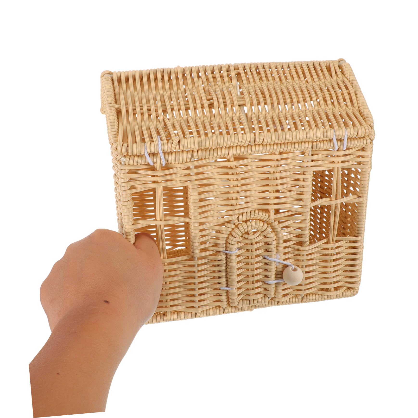 Cesta de Navidad con Asas Cesta Tejida Artesanal Forma de Casa para Snacks y Regalos Decoración Festiva para Fiestas y Celebraciones
