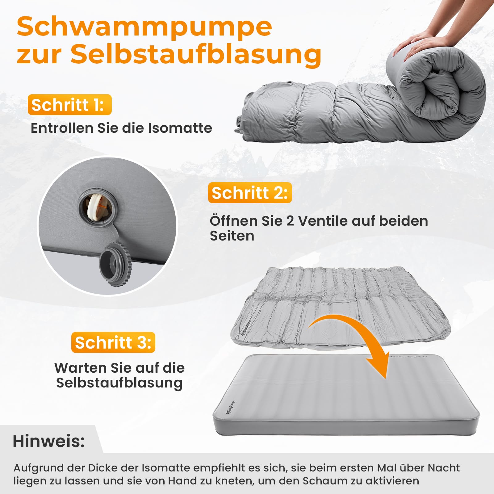 KingCamp Isomatte Selbstaufblasend Camping Komfort 3D 15cm Dick R-15,5 | Selbstaufblasbare Luftmatratze Kompakt Robust Stabil 4-Jahreszeiten Leise für Glamping Zelt Auto Gästebett 201x128cm Grau