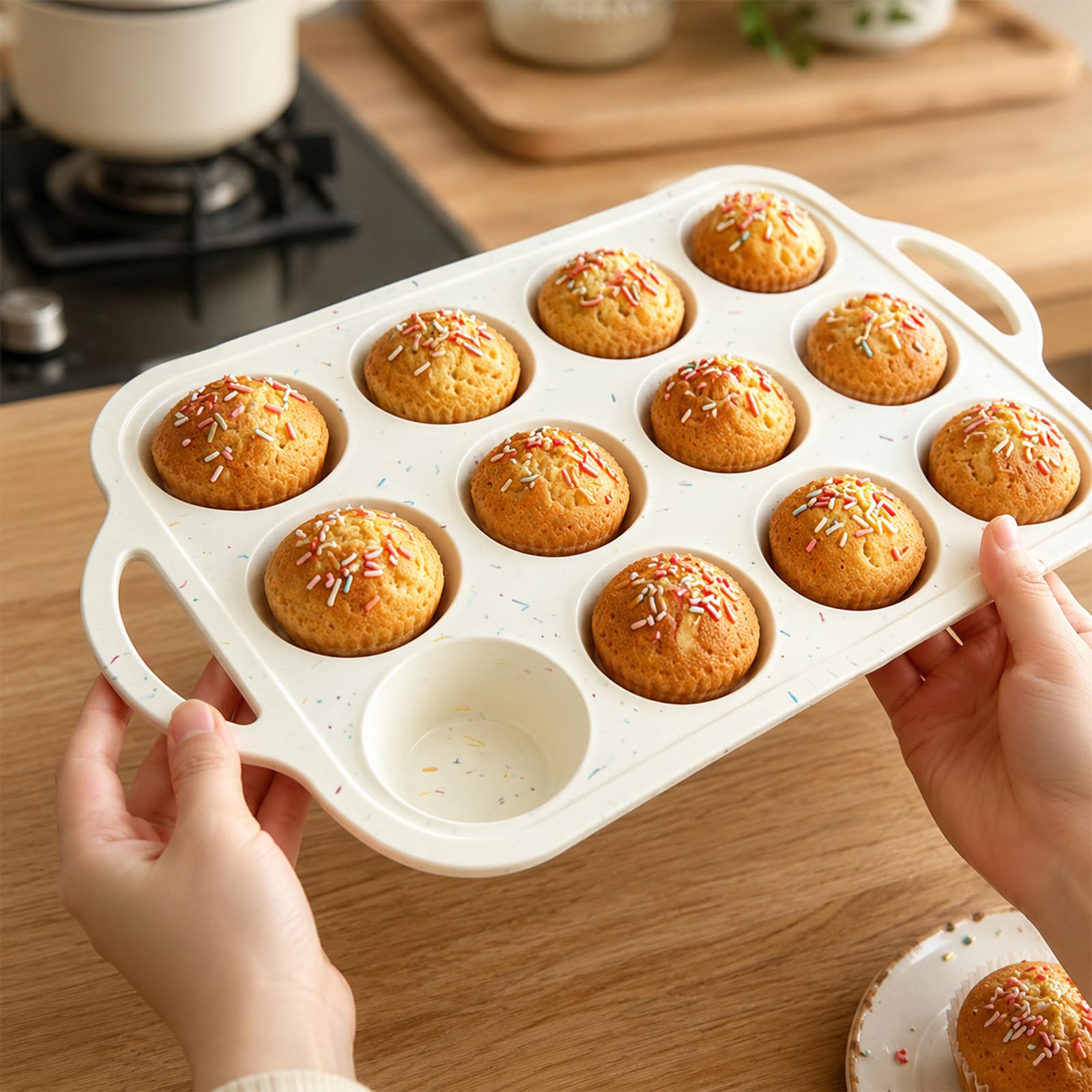 Ensemble de 2 moules à muffins en silicone de qualité alimentaire, ustensiles de cuisson de cuisine, moule à cupcakes réutilisable à dégagement facile pour la cuisson par lots, four à micro-ondes, à à