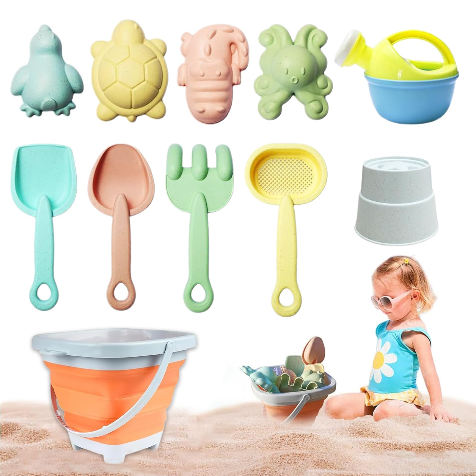 Juego de juguetes de arena para niños, juego de juguetes de playa para niños, rastrillo de arena para playa, arenero de playa, juguete para niños con cubo plegable, caja de arena para niñas y niños