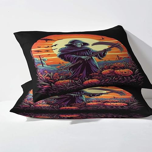 Miniatura 47 de Sábanas de Halloween tamaño individual – Juego de sábanas espeluznantes de calabaza murciélago para niños y niñas, juego de sábanas temáticas