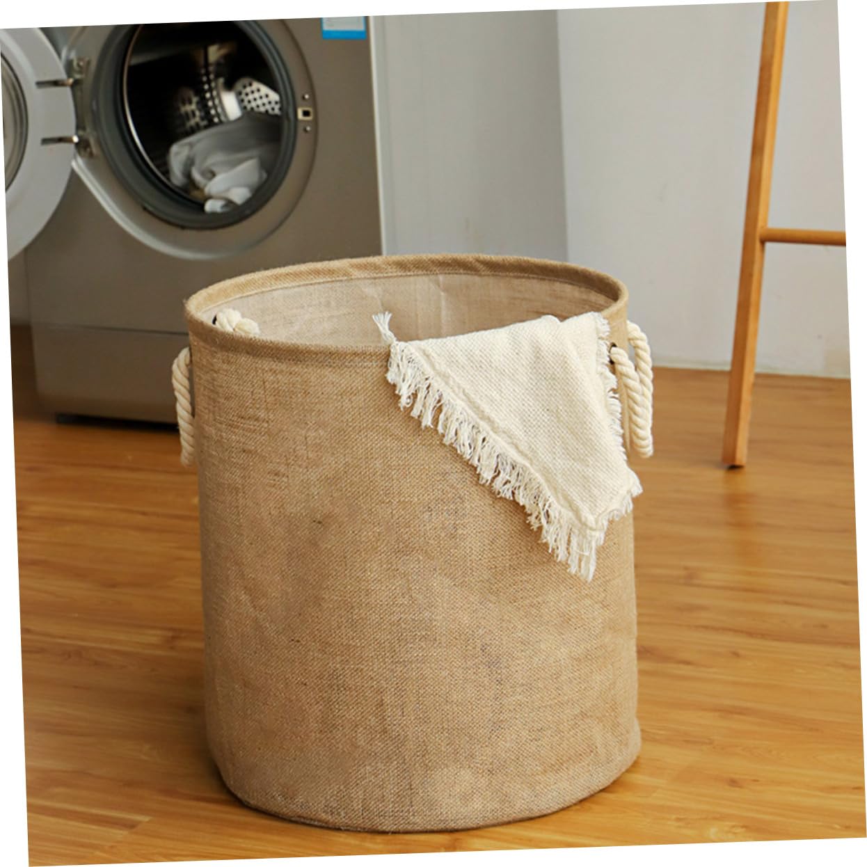 Schmutzwäschekorb Groß aus Jute und Baumwollseil Braun