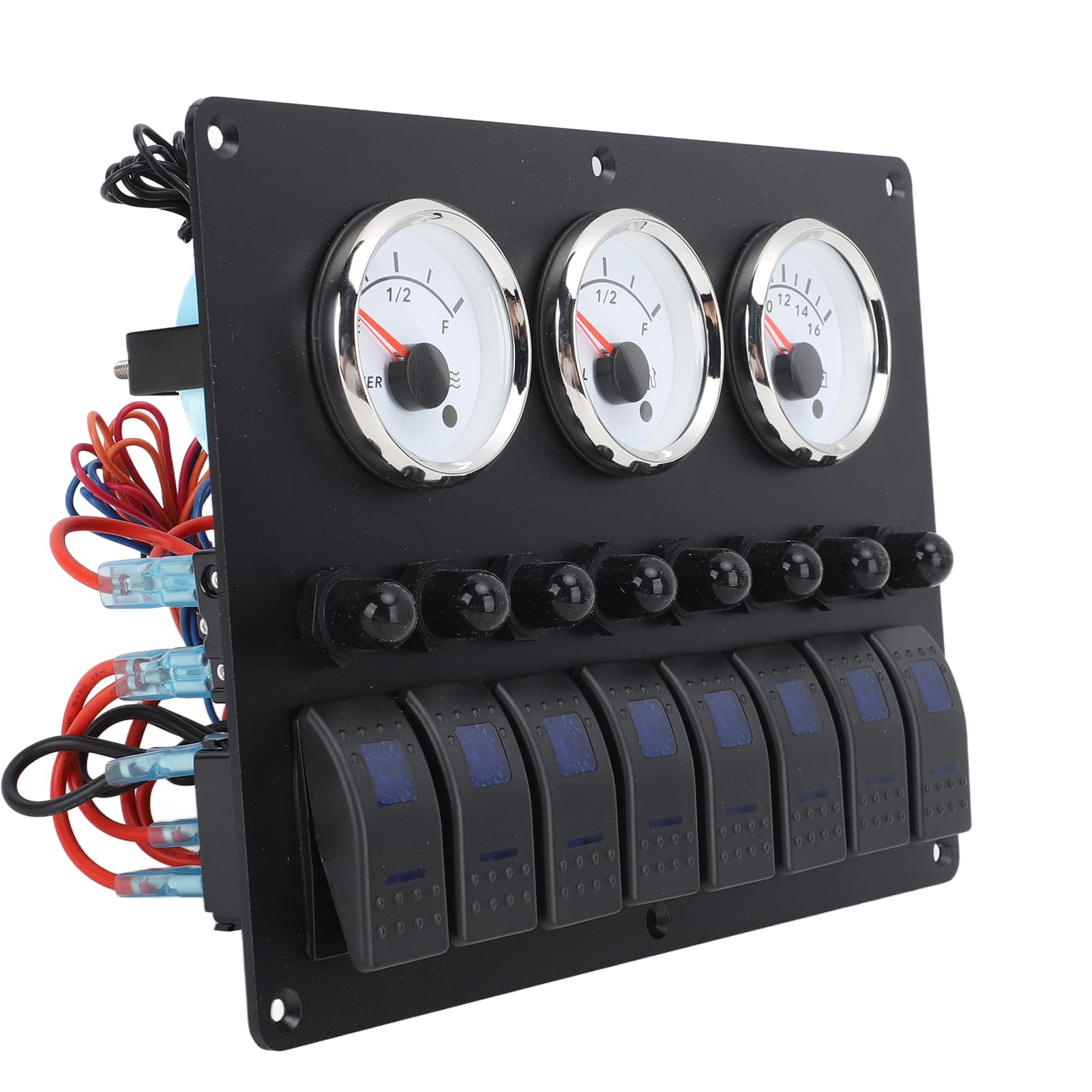 Panel de Instrumentos de Establecimiento de Calibre 3 | LED de 12 a 24V 7 Color | Nivel de Aceite Nivel de Agua Pantalla de Voltaje | Ideal para Barcos Marinos | Monitorear los