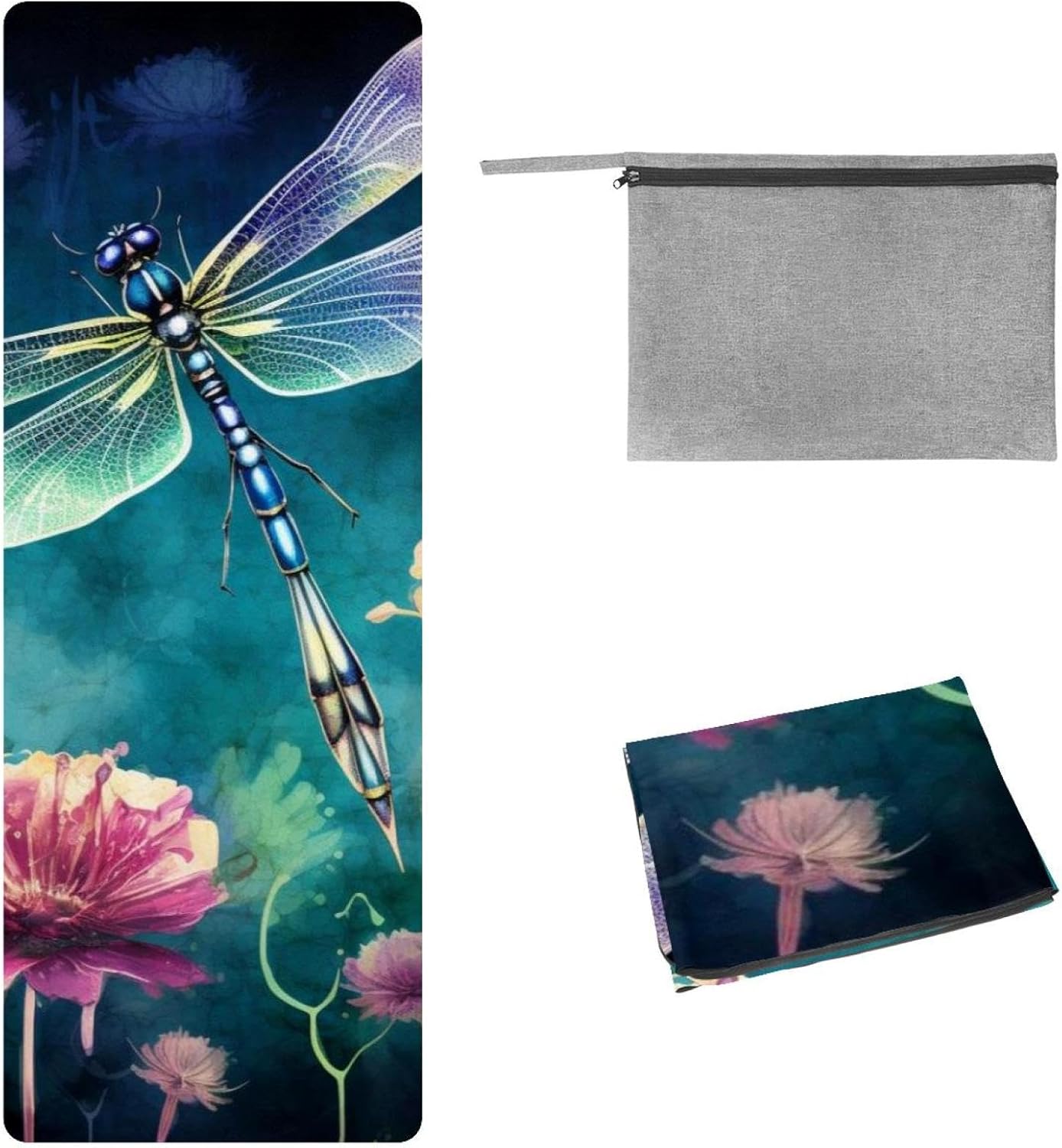 Yoga Towel, Dragonfly Pattern Non Slip Sweat Absorbent Hot Yoga Mat Towel for Hot Yoga, Pilates and Fitness - 72.8" x 26.8"