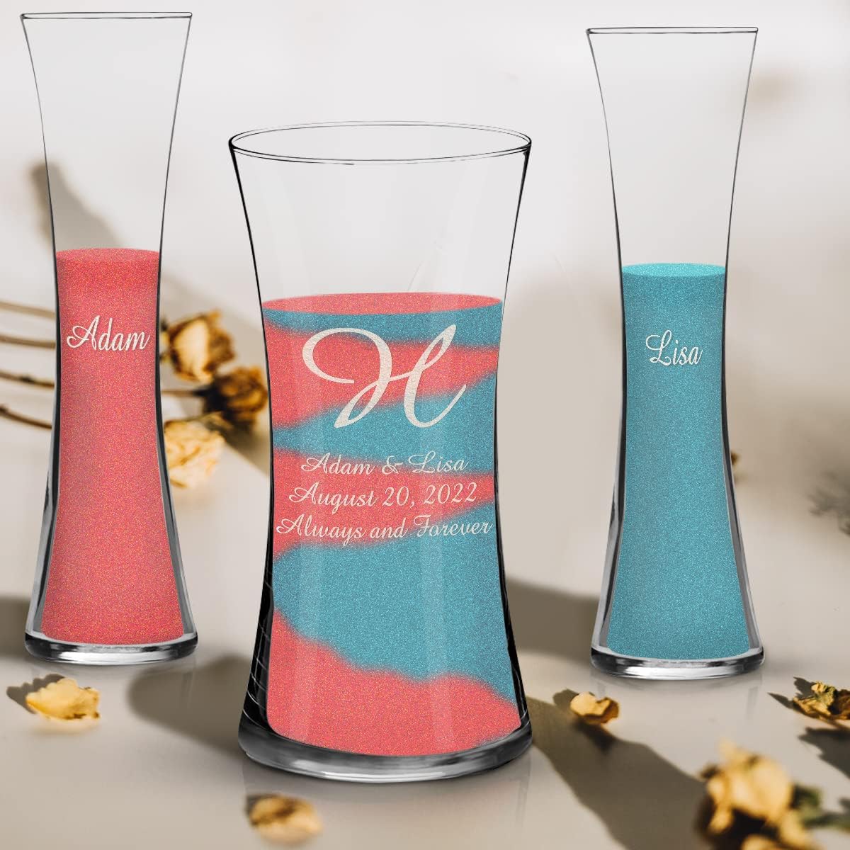 Personalized Unity Sand Ceremony, Wedding and Anniversary, Cork Stopper, Curved Vase