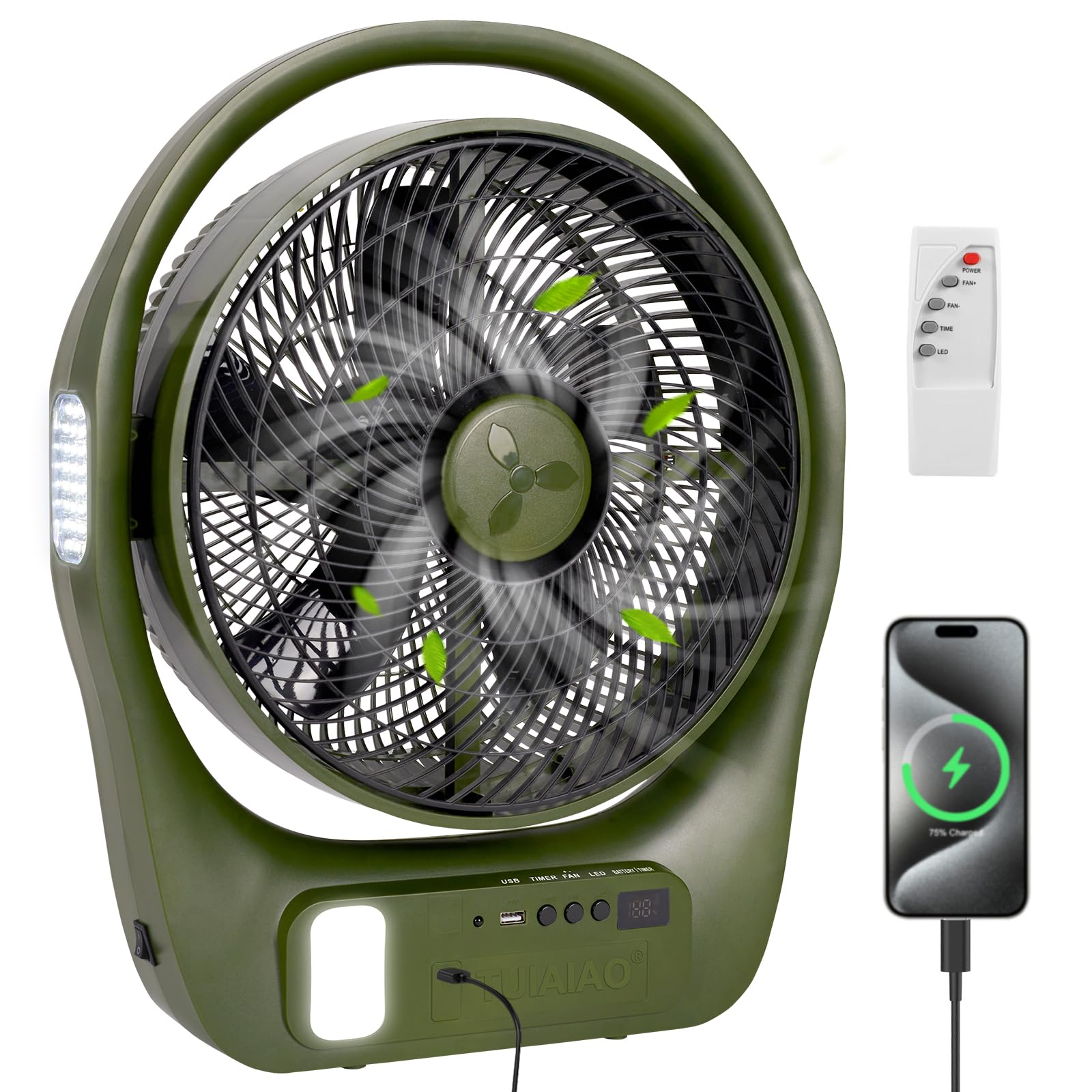 Ventilateur rechargeable 45000mAh ventilateur de sol grande lame 28 cm avec port USB