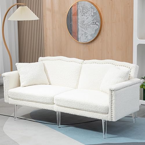 Luxyhome - Sofá cama matrimonial, futón, sofá biplaza de tela de peluche con patas acrílicas, remache, sofá cama convertible para sala de estar,