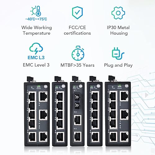 Miniatura 10 de InHand Networks - Interruptor Gigabit Ethernet industrial no administrado de 8 puertos, 8 puertos RJ45 adaptativos 101001001000 Base-T (X),