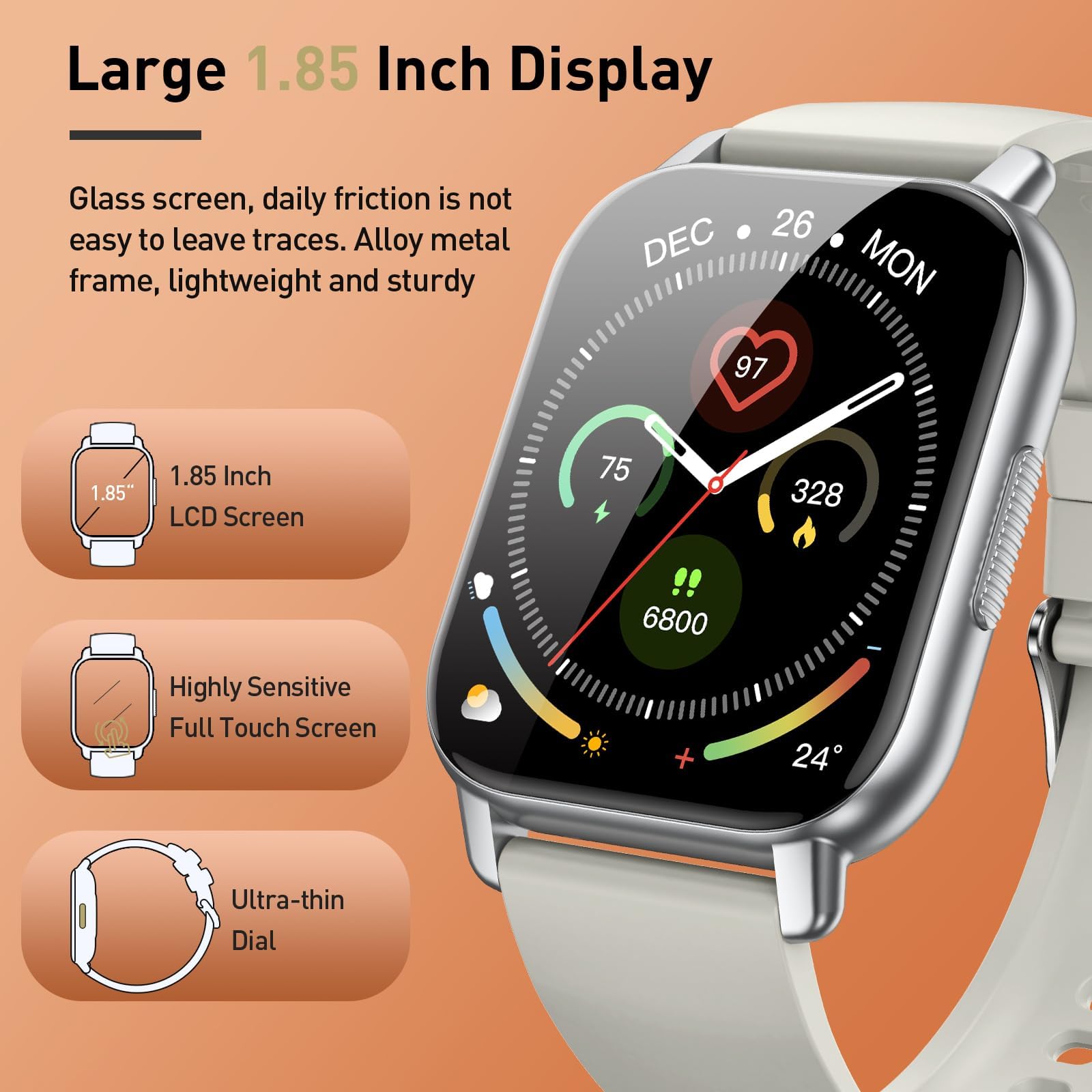 Smartwatch Uomo Donna con Effettua o Risposta Chiamate, 1.85" Orologio Smartwatch Contapassi/Sonno/Cardiofrequenzimetro, 110+ Modalità Sportivo Smart Watch, IP68 Orologio Fitness per Android iOS