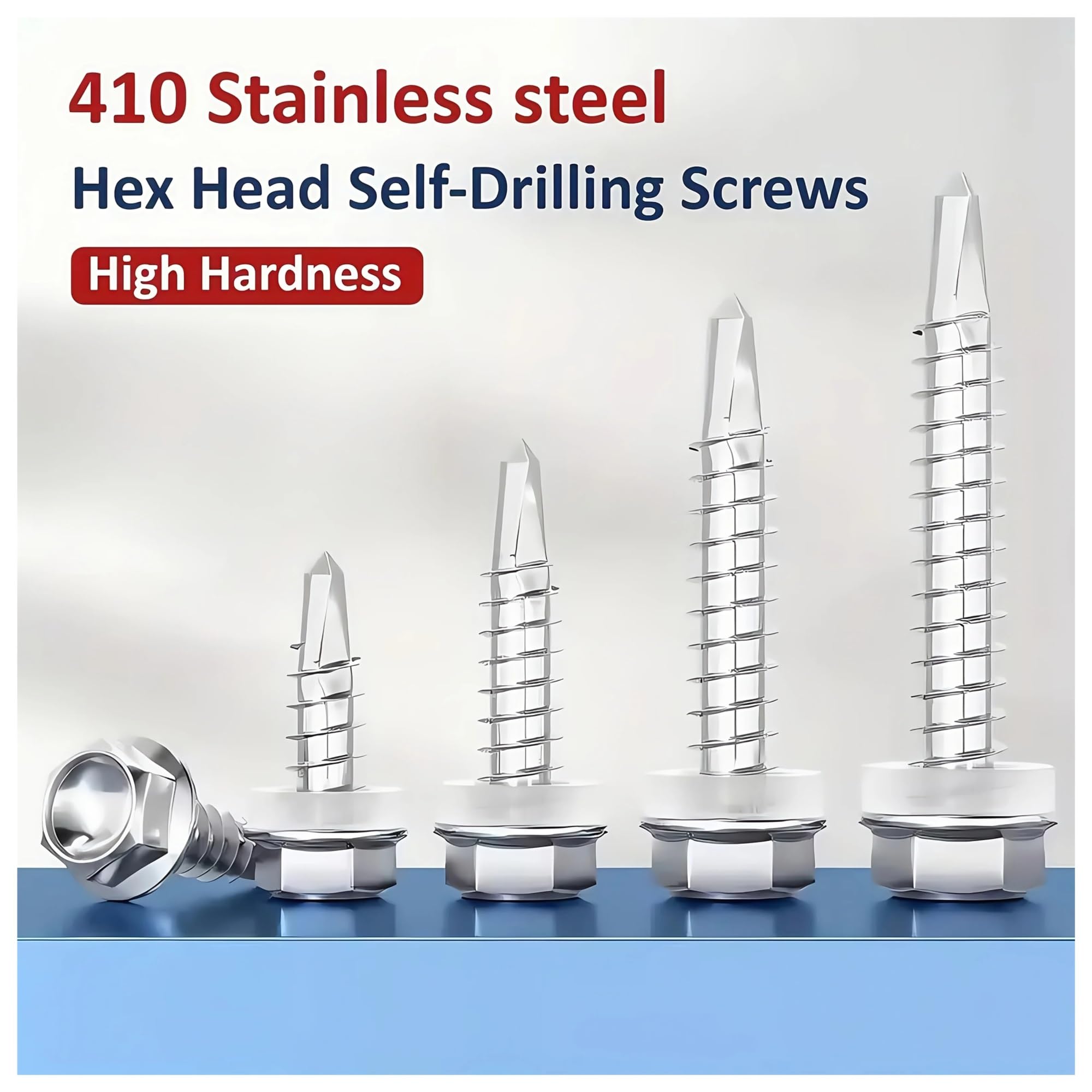 100 Uds 410 tornillos autorroscantes TEK con cabeza de arandela hexagonal magnética acero inoxidable enchufes gratis-rosca gruesa 5mm, R completa(100 pcs 50mm(2in))