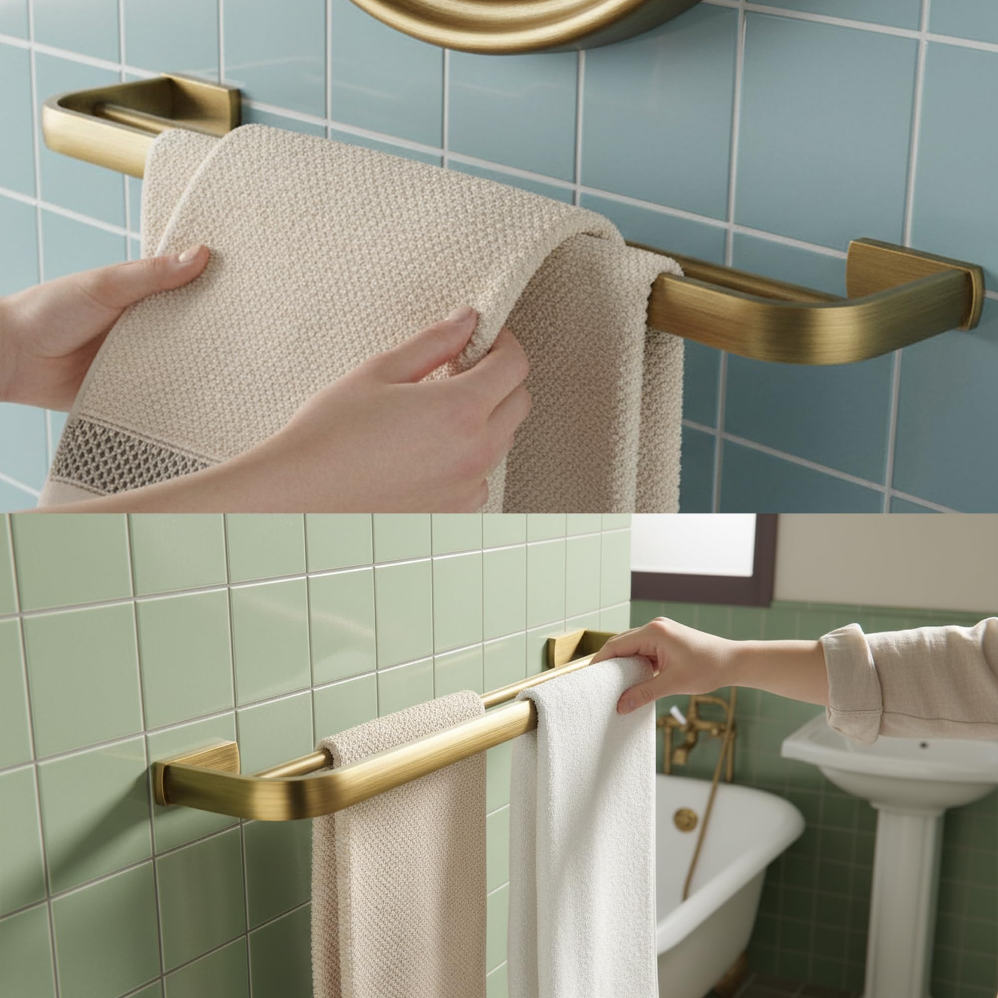 Amazon | Flybath ダブル タオルバー アンティーク 真鍮製 タオル掛け