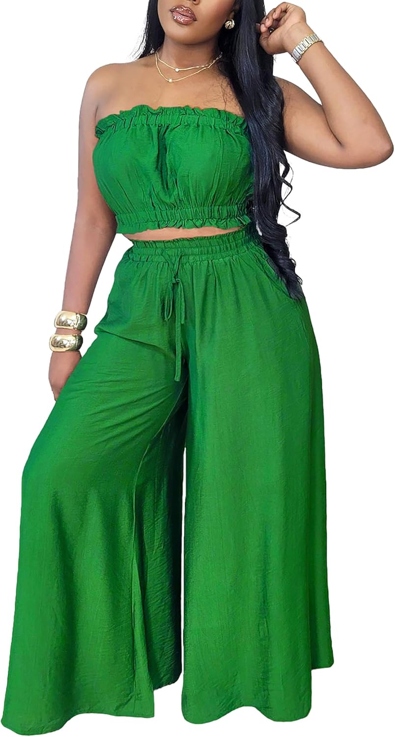 Two piece sets women summer outfits, crop tops, wide leg pants.