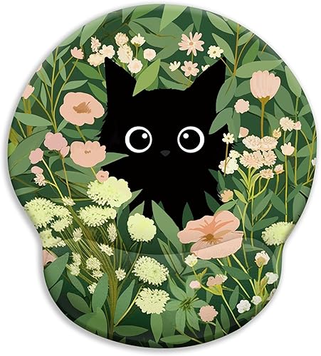 Alfombrilla de mouse ergonómica con reposamuñecas, alfombrilla de mouse con diseño de flores y gatos, soporte de muñeca para escritorio, bonita y