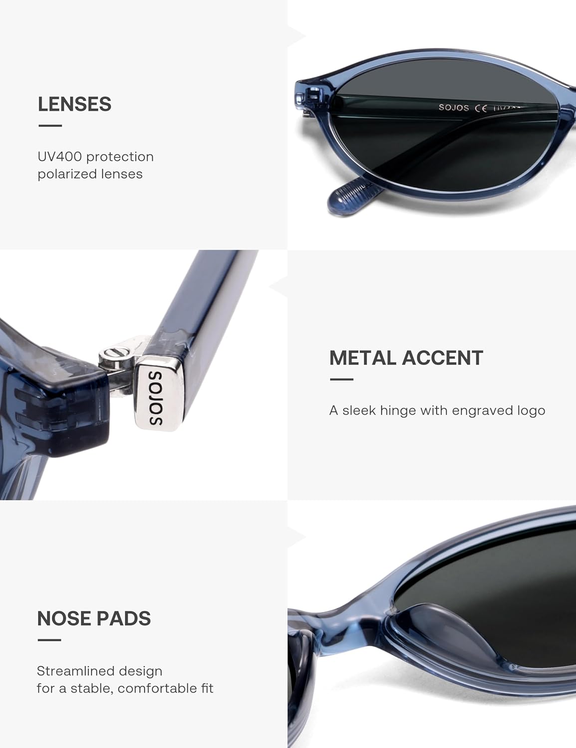 SOJOS TR90 Ultra Light Flexible Sunglasses for Women Retro Oval Polarized Cat Eye Vintage Shades UV400 Protection Comfort Fit - Image 6