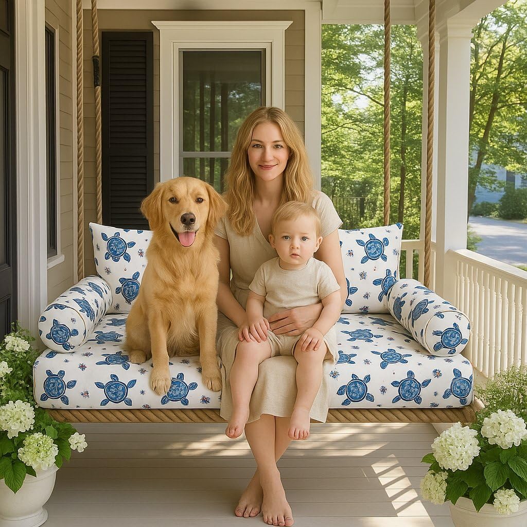 Outdoor Twin Daybed Cushion Cover, Waterproof Twin Mattress Cover for Porch Swing Bed, Outdoor Daybed Cushion Protector, Fitted Sheet Bolster Pillow Cover - Only Cover （76"x39"x6" ,Sea Turtle Drift）