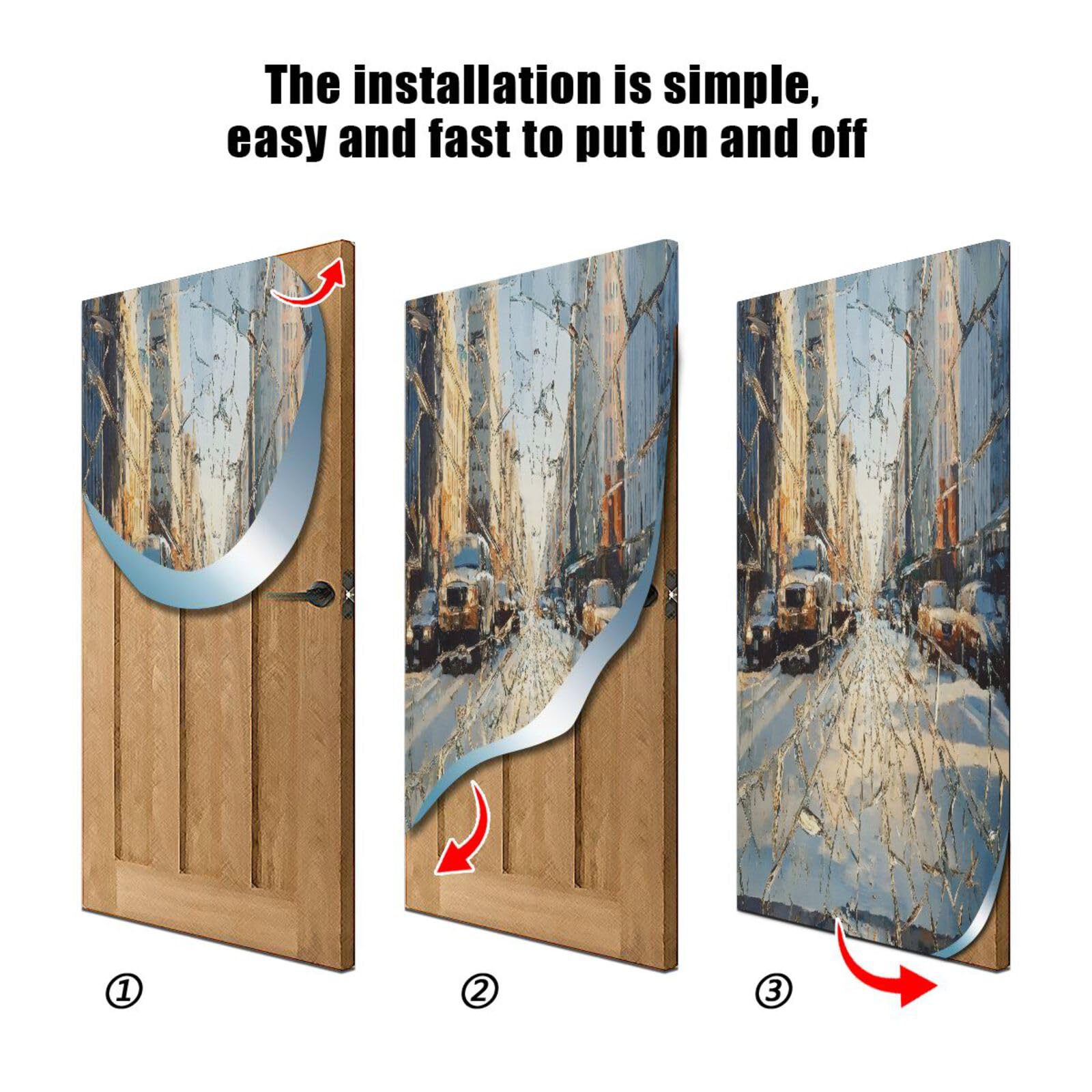 FLildon Broken Windshield with City Cars Print Door Cover Decoration, Party Accessory Porch Decor for Festive Ornament Room Door Covers 32 x 79 Inch