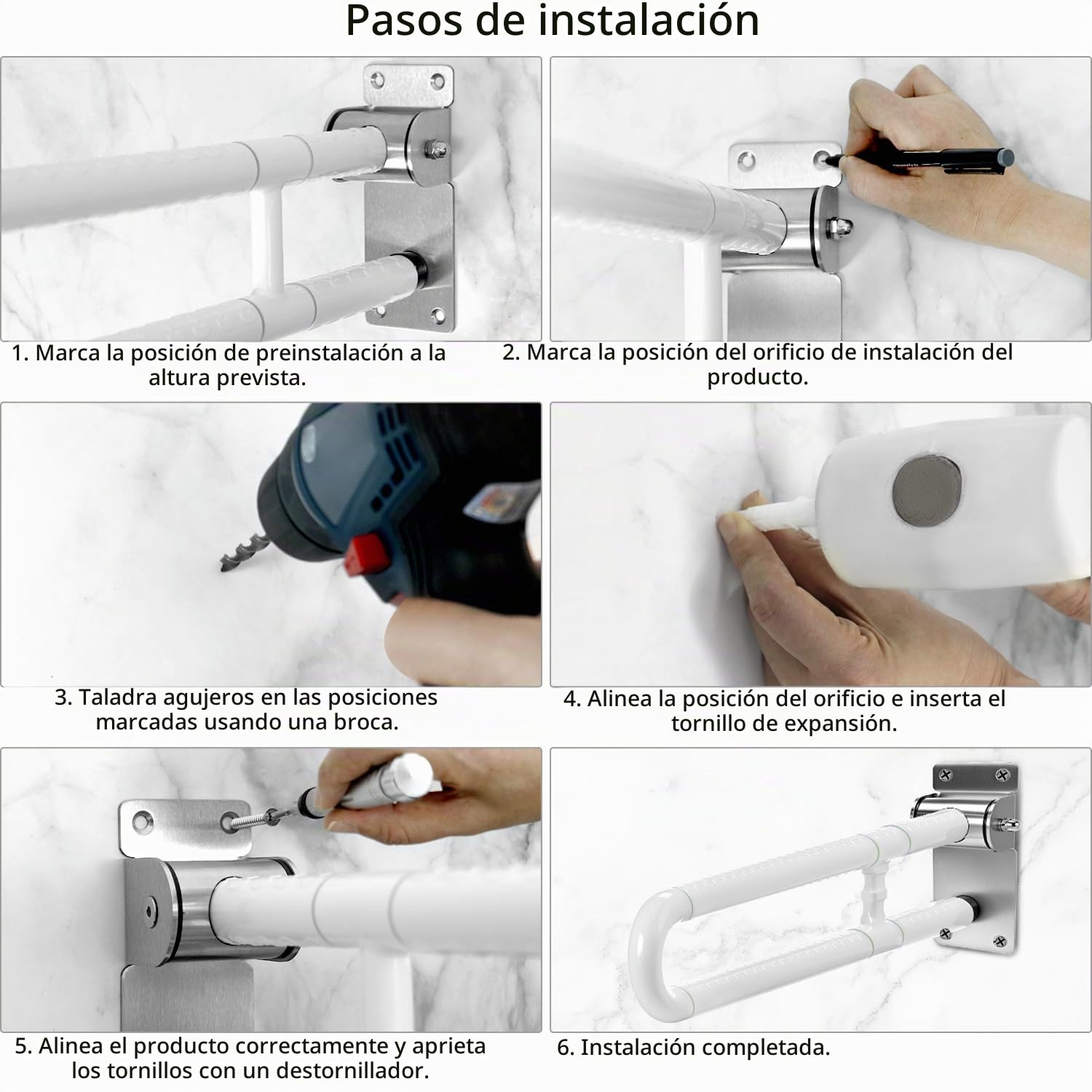 QWORK® asidero baño, plegable, 75 cm, acero inoxidable, capacidad de carga 250 kg