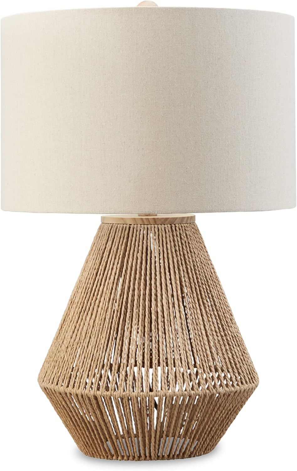 Beige and White Rope Tripod Table Lamp with Drum Shade