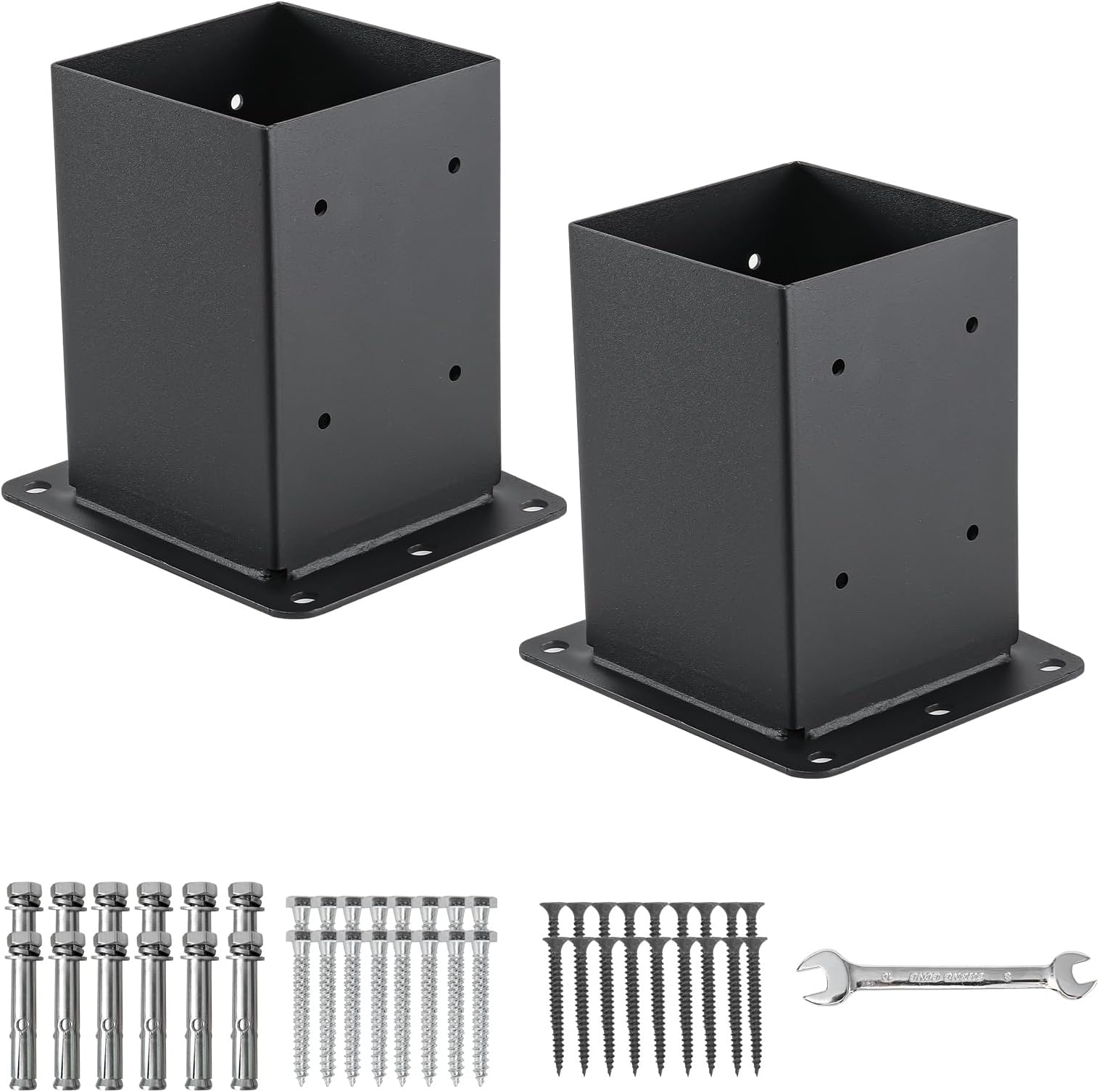 4x4 Post Base 2 Pcs, (Inner Size 3.6x3.6) Post Anchors, 13GA Thick Solid Steel & Black Powder Coated,Deck Post Brackets Support Deck Base Plate Pergola Brackets Fence Kit Mailbox Mount
