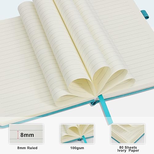 Miniatura 5 de Daofary Paquete de 2 cuadernos forrados con soporte para bolígrafo, cuadernos de cuero A5 con papel grueso de 160 páginas, cuaderno de tapa dura de