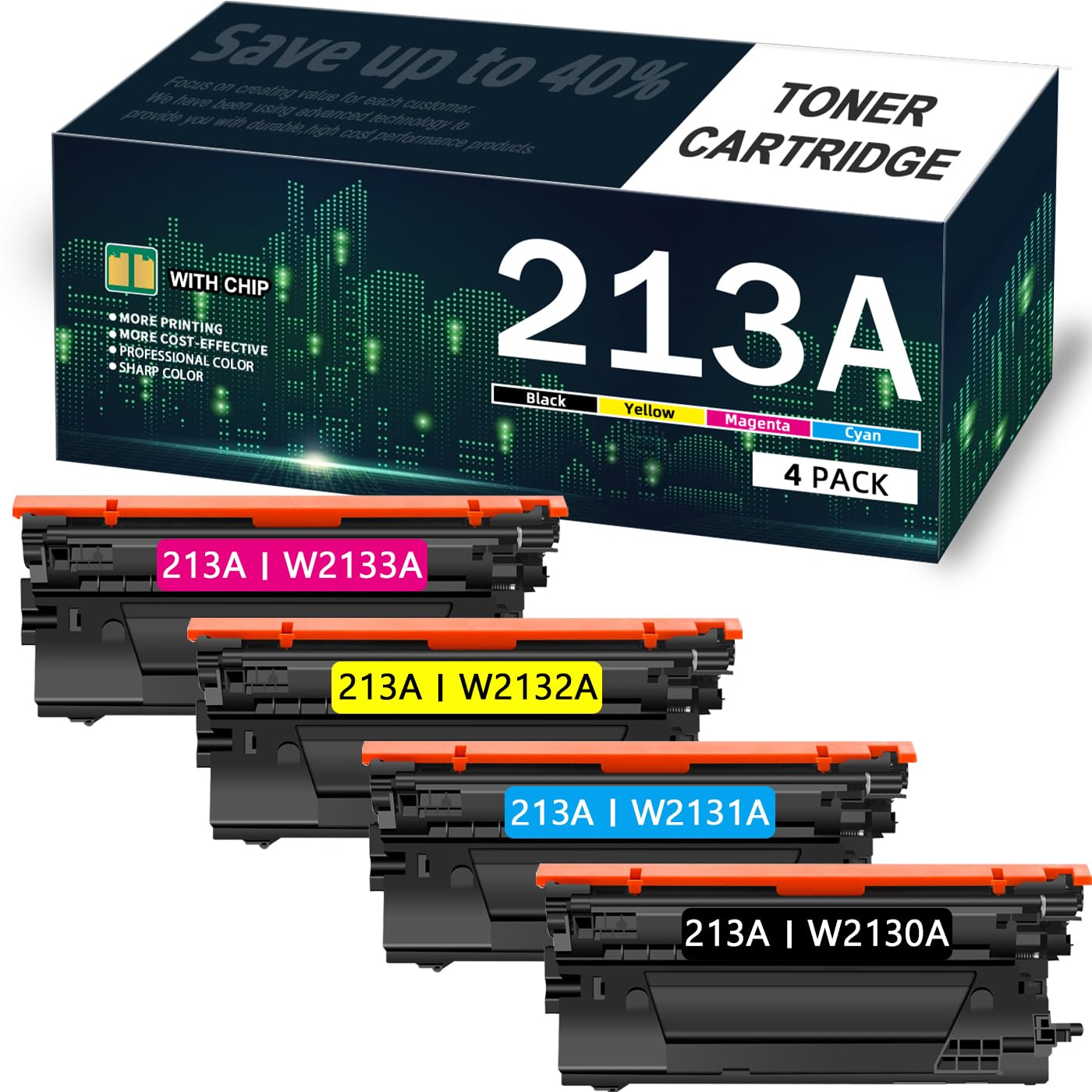 213A W2130A Toner Cartridge with Chip 4 Pack Replacement for HP 213A Toner Cartridges Color Enterprise MFP 5700dn 5800 6800 6700dn 6701 6801 Printer