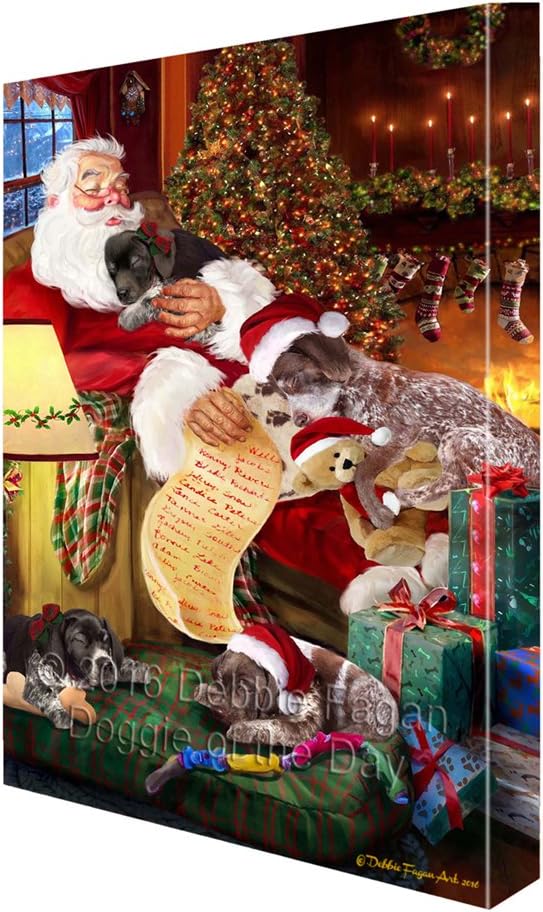 Santa Sleeping with German Shorthaired Pointer Dogs Canvas Wall Art – Premium Quality Ready to Hang Room Decor Wall Art Canvas – Unique Animal Printed Digital Painting for Decoration, 12″x12″