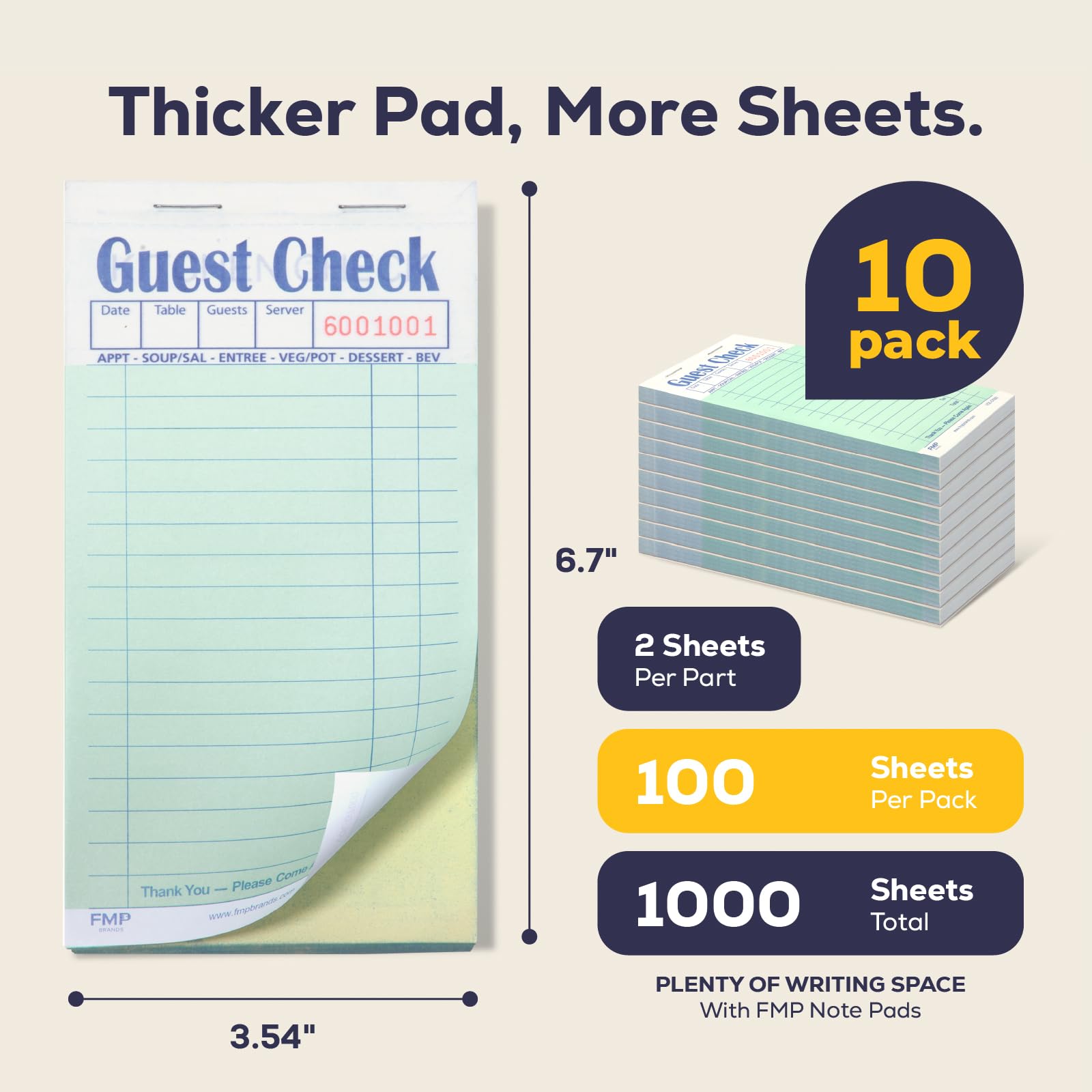 Server Pad Snapklik.com : FMP Brands Double Part Guest Check For Servers, Server ...