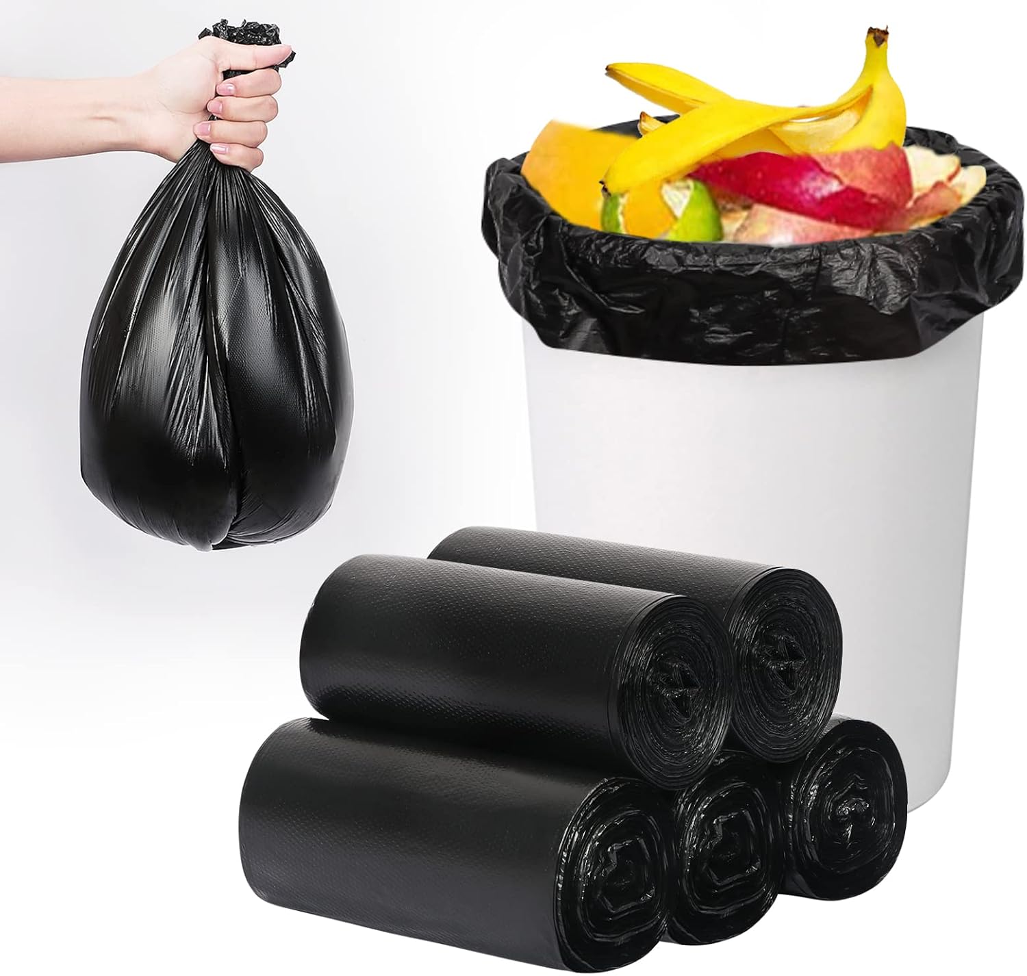 Trash Bags, Garbage Bags, 100 Count 6 Gallon [Extra Thick][Leak Proof] Rubbish Bags Wastebasket Bin Liners for Home Office Trash Can Black