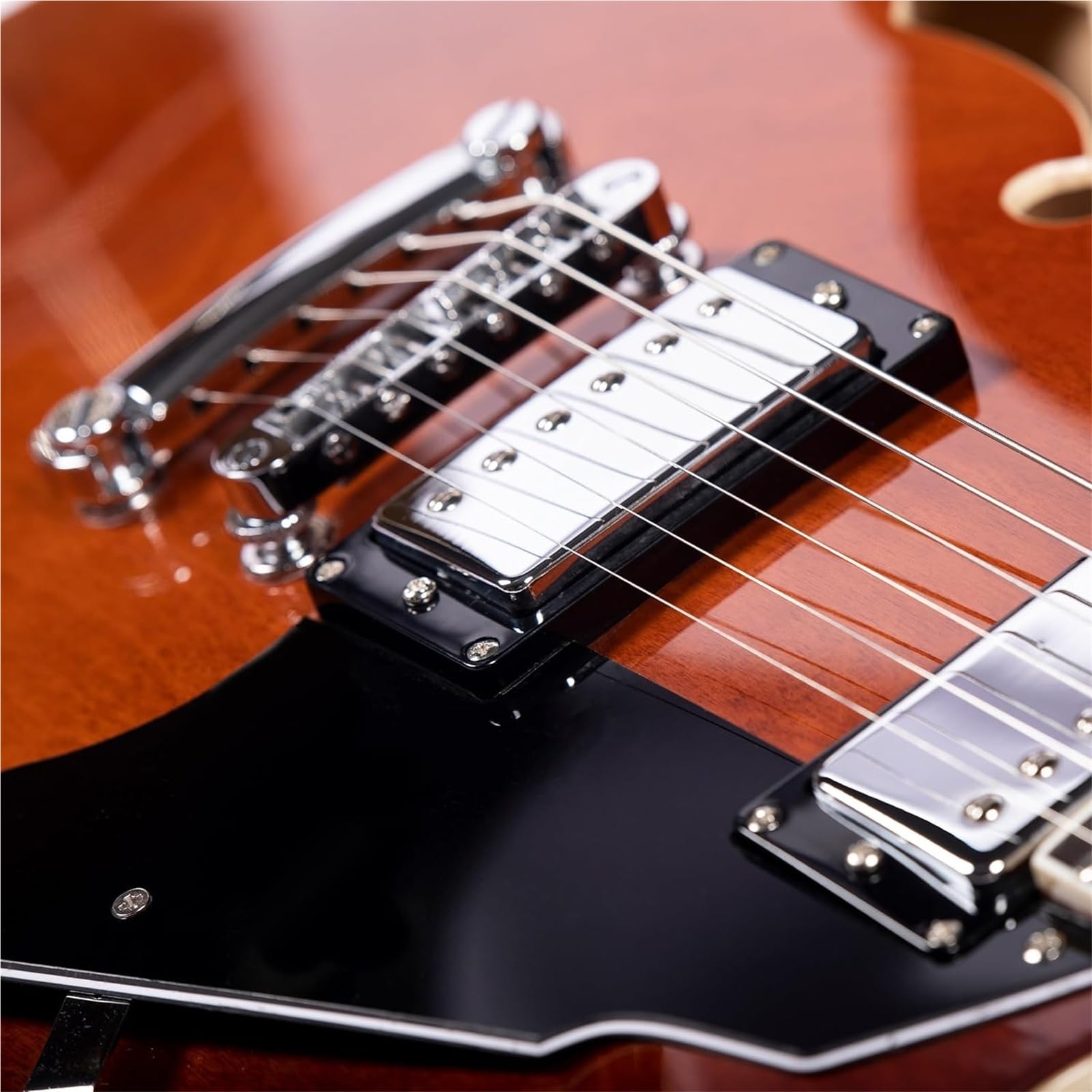 Gitara Elektryczna Gitara Elektryczna Typu Semi Hollow Z Otworem F I Gryfem Klonowym Przetworniki Humbucker W Kolorze Brązowym