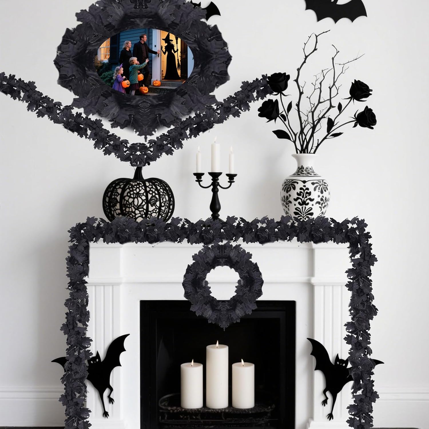 2 Pcs Black Decorations Halloween Maple Leaf Garland, Halloween Party Decor Home Backdrop Wall Fall Decor, Fall Floral Garlands Thanksgiving Decor for Home Wedding Party(Total 9-FT) - Image 5